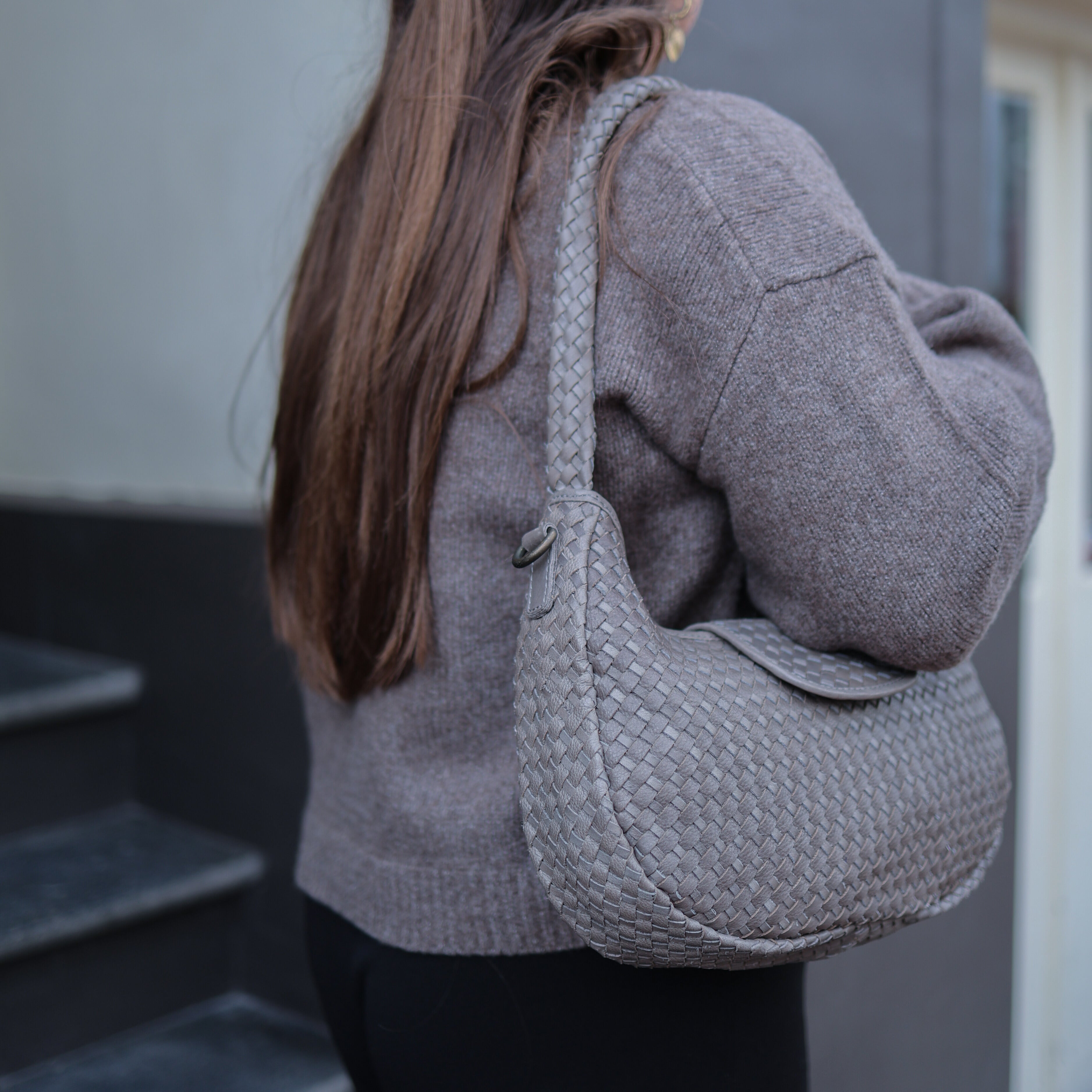 Gevlochten buideltasje 'Amelie' navy