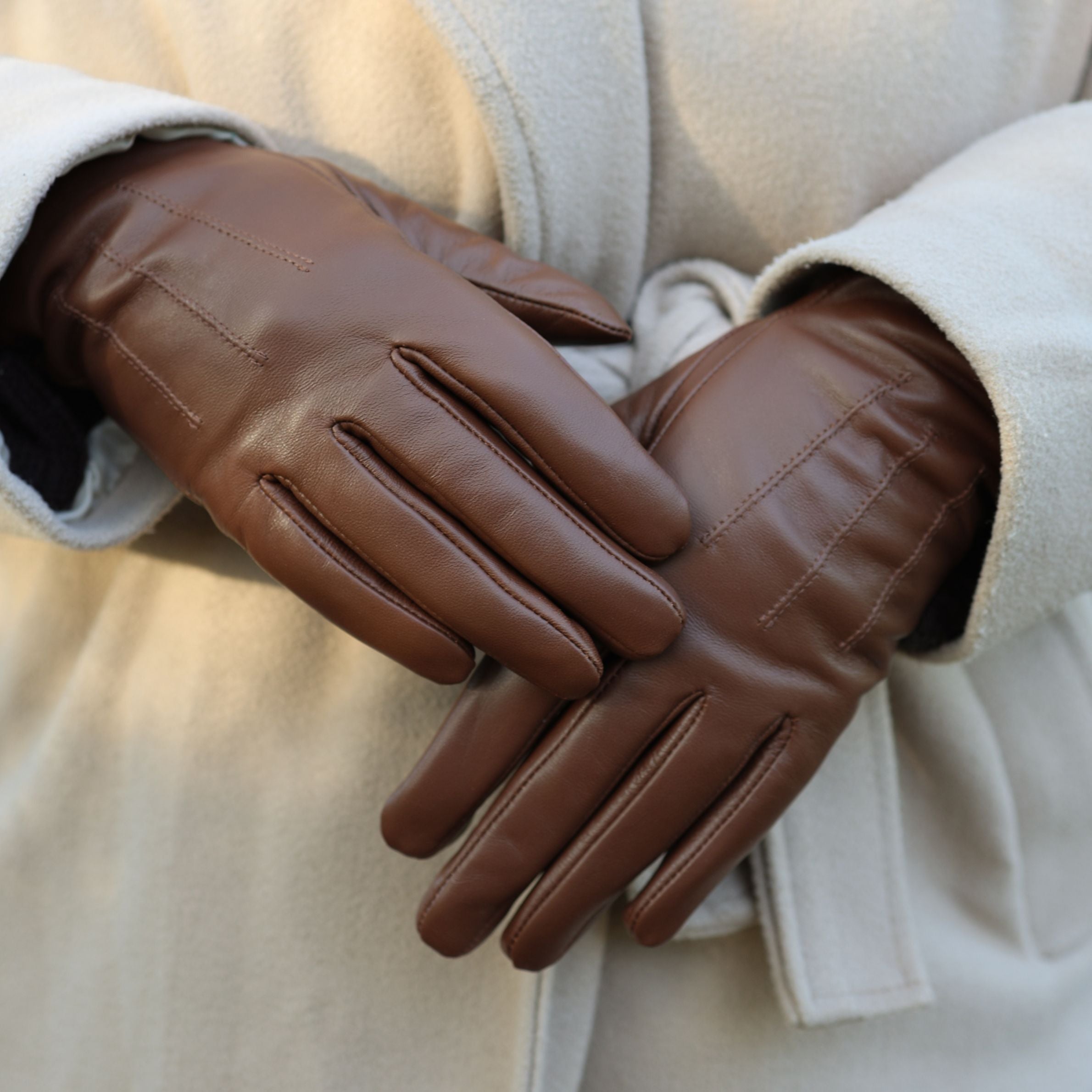 Leren dames handschoenen 'Claudia' cognac