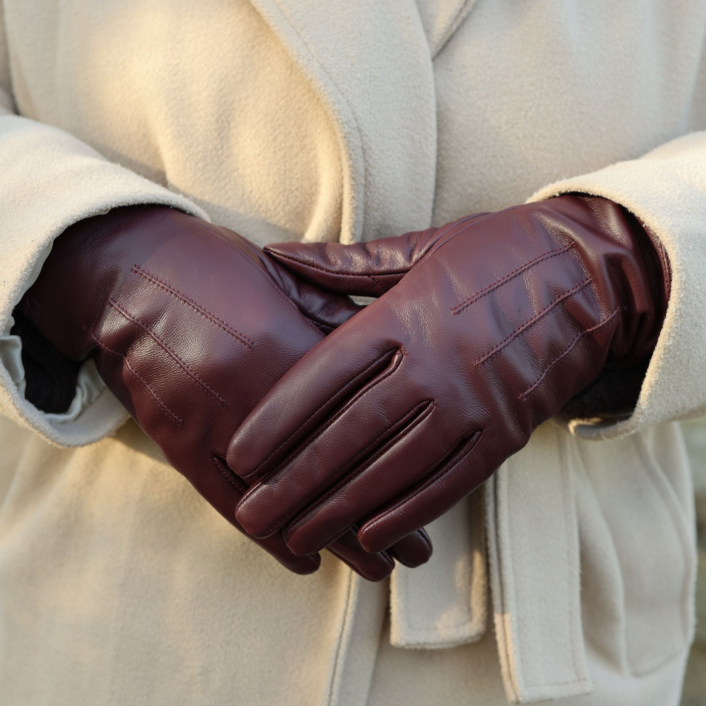 Leren dames handschoenen 'Claudia' bordeaux