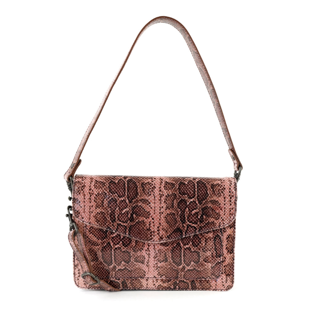 Hand-/schoudertasje met flap 'Stella' snake pink
