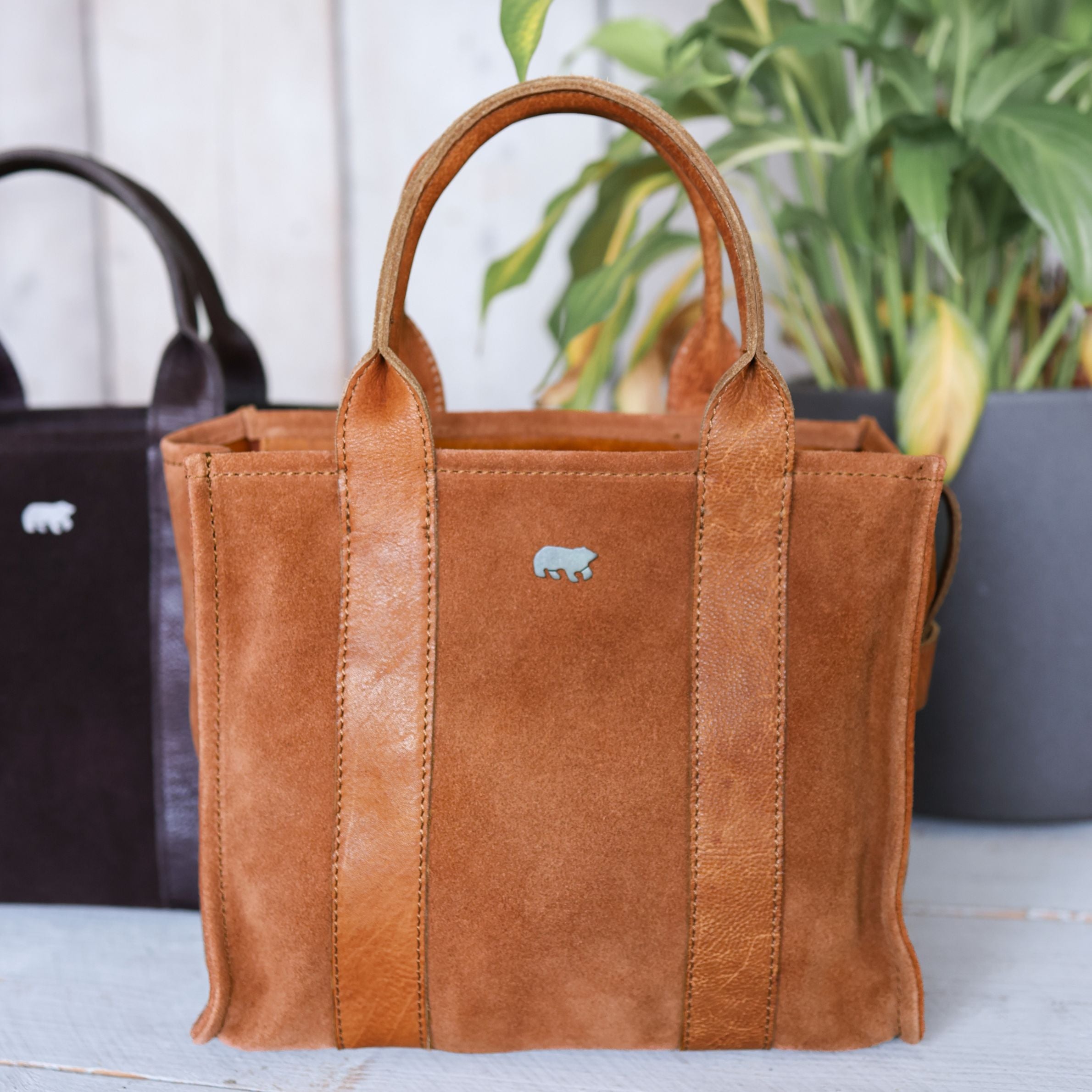 Suede mini tote bag 'Nova' cognac