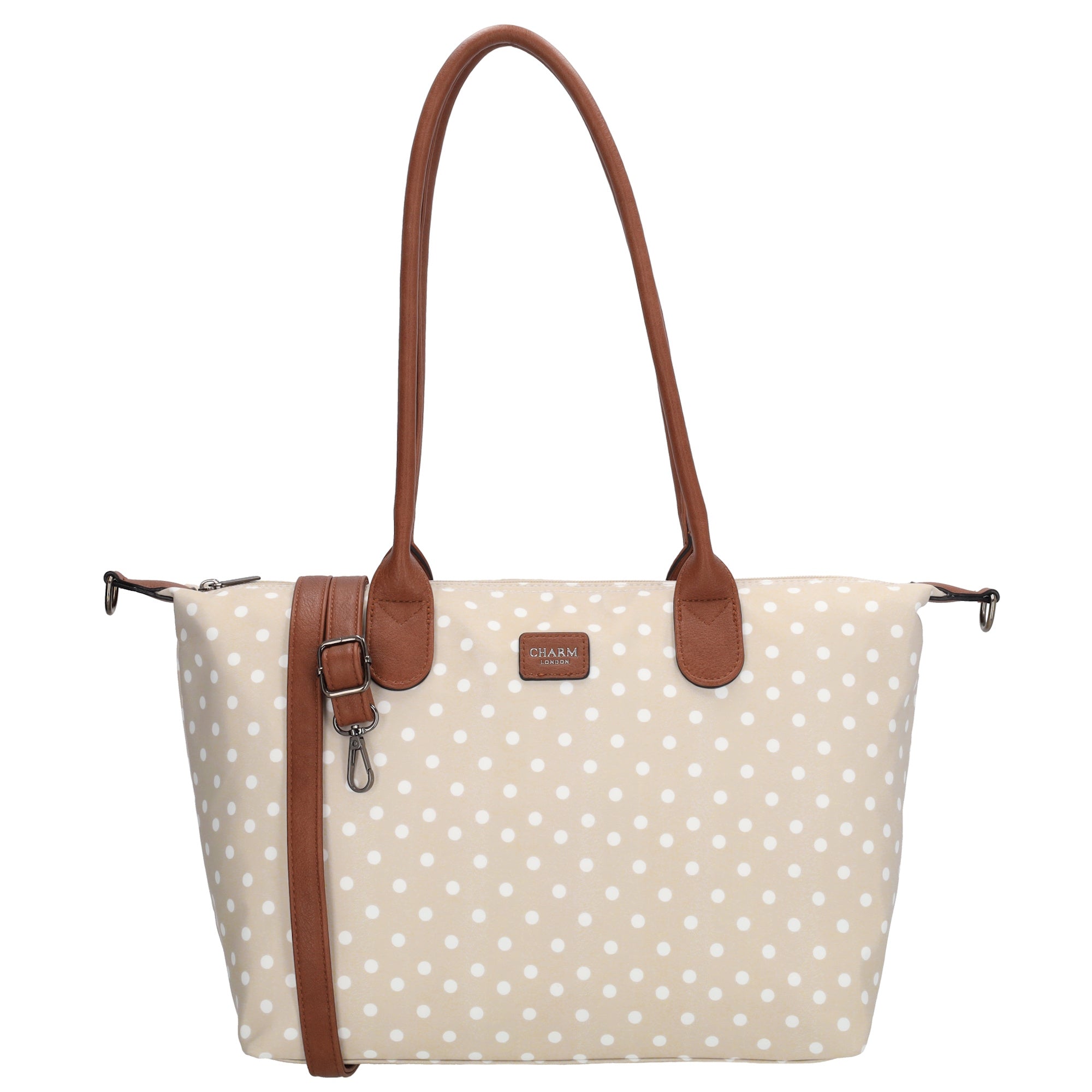 Buckingham Shopper stippen wit-taupe
