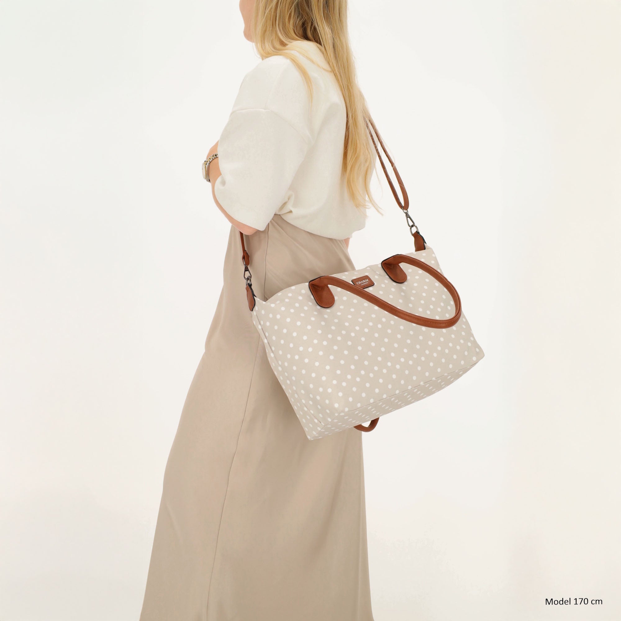 Buckingham Shopper stippen wit-taupe