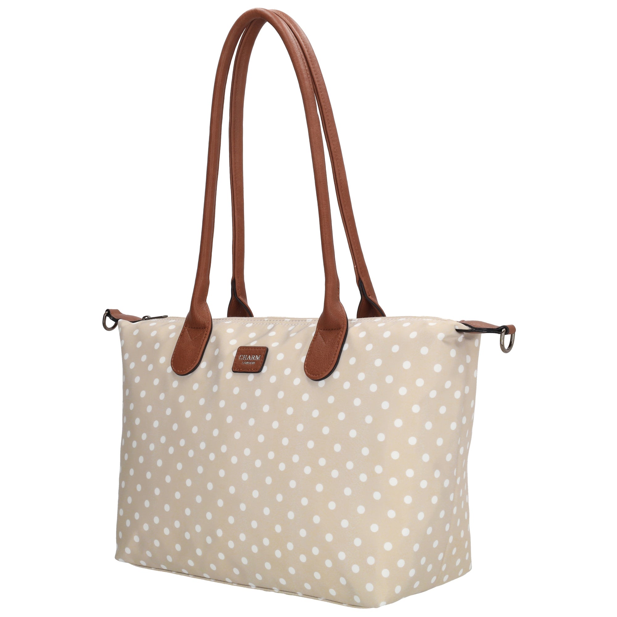 Buckingham Shopper stippen wit-taupe