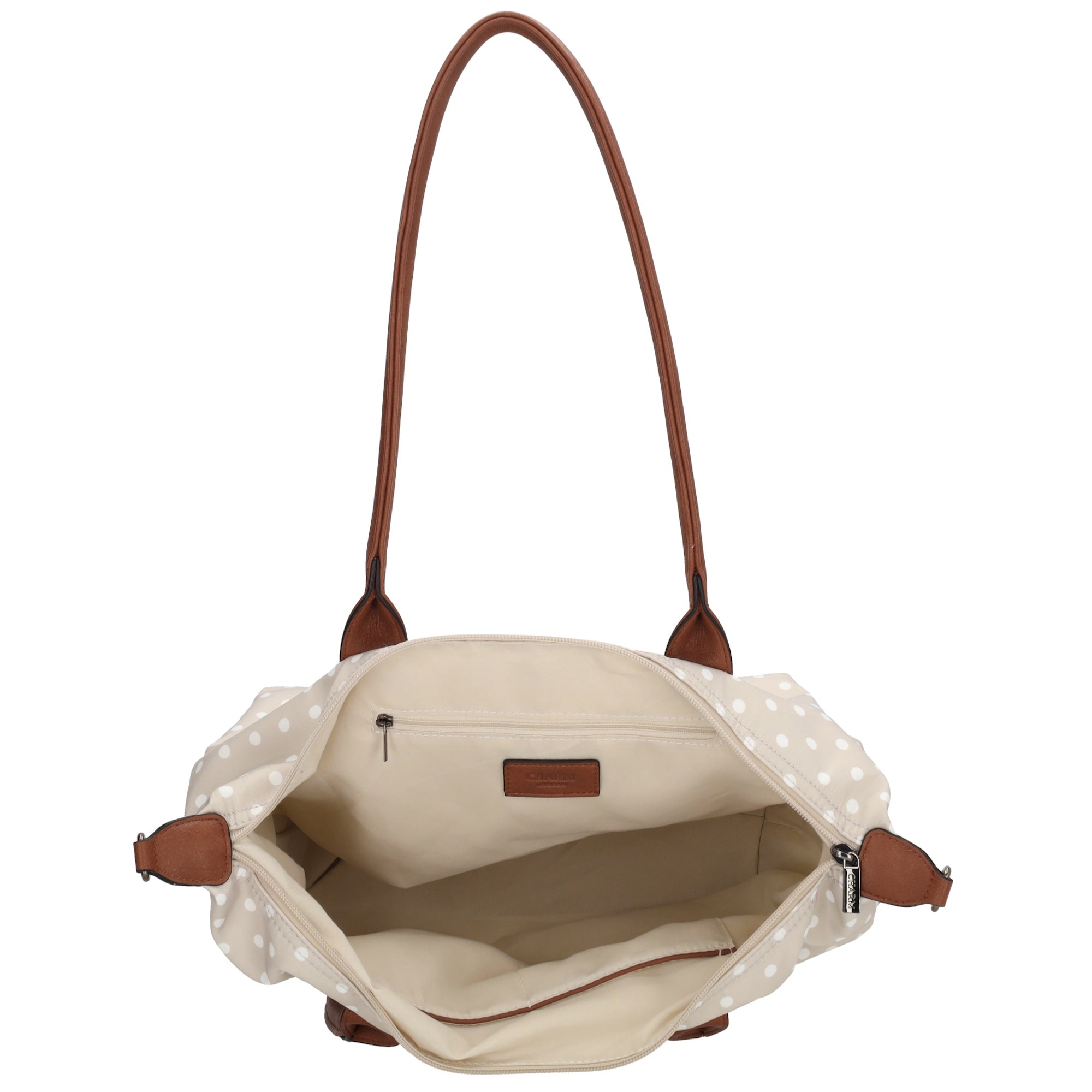 Buckingham Shopper stippen wit-taupe