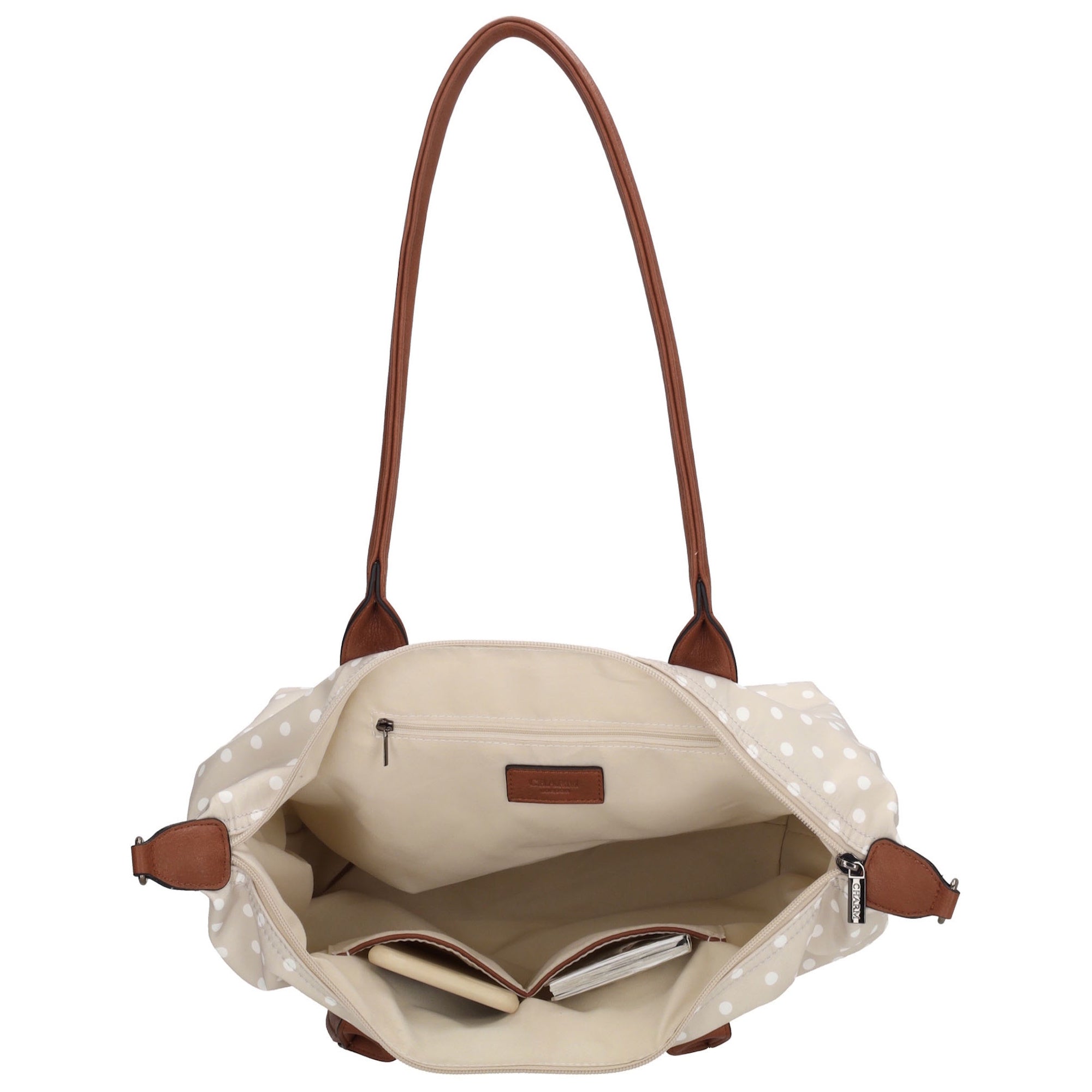 Buckingham Shopper stippen wit-taupe