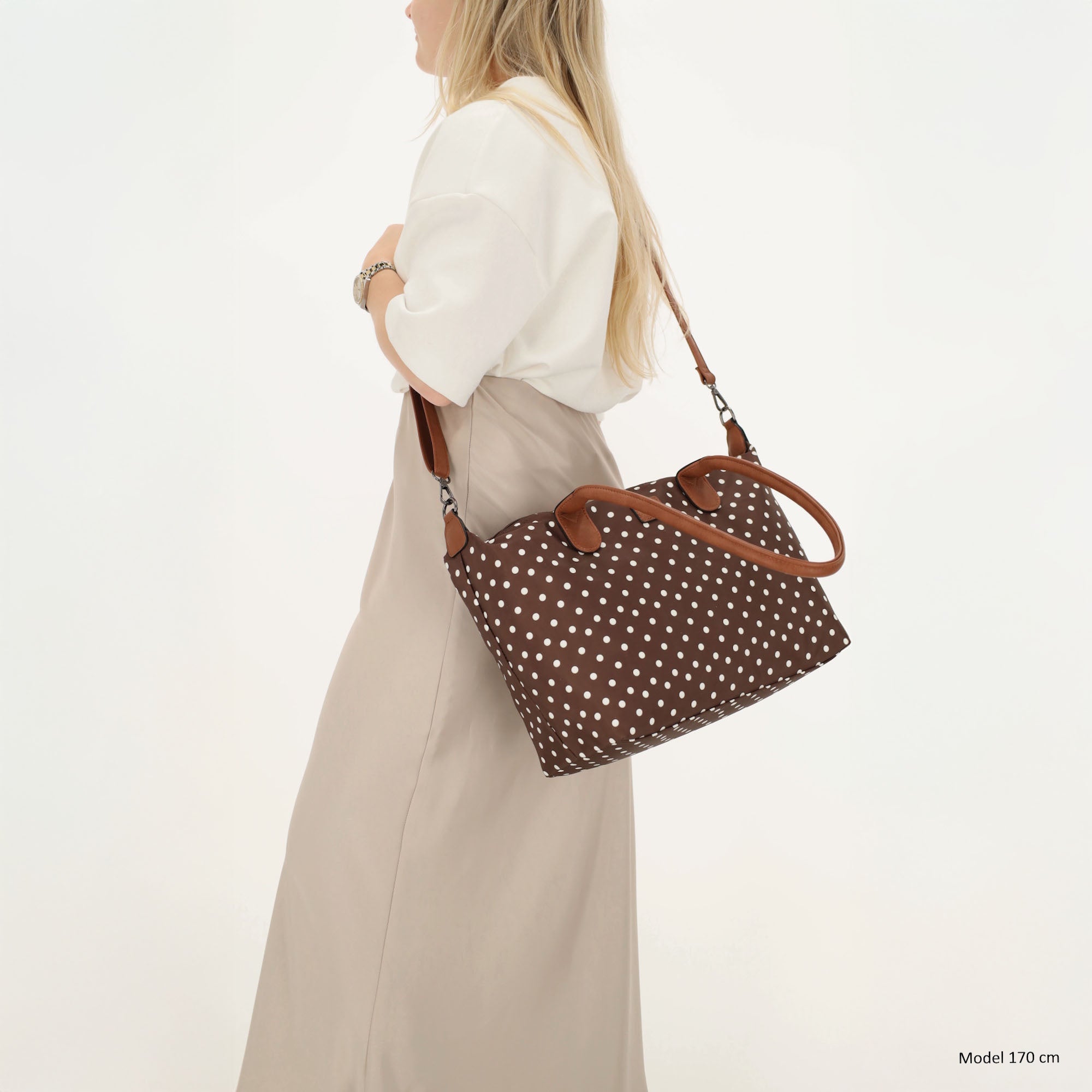 Buckingham - Shopper stippen wit-donkerbruin