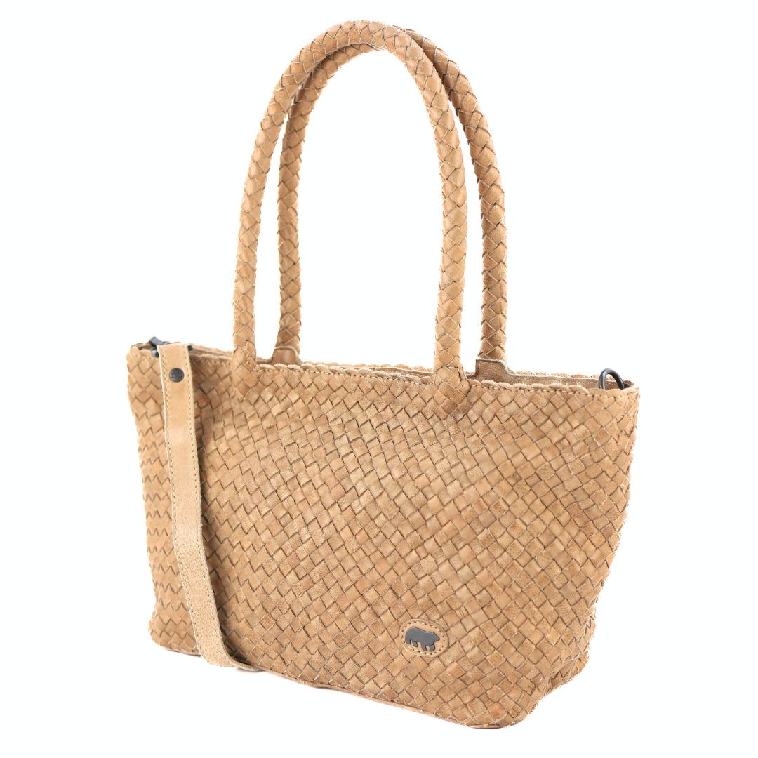 Gevlochten hand-/schoudertas 'Franca' beige