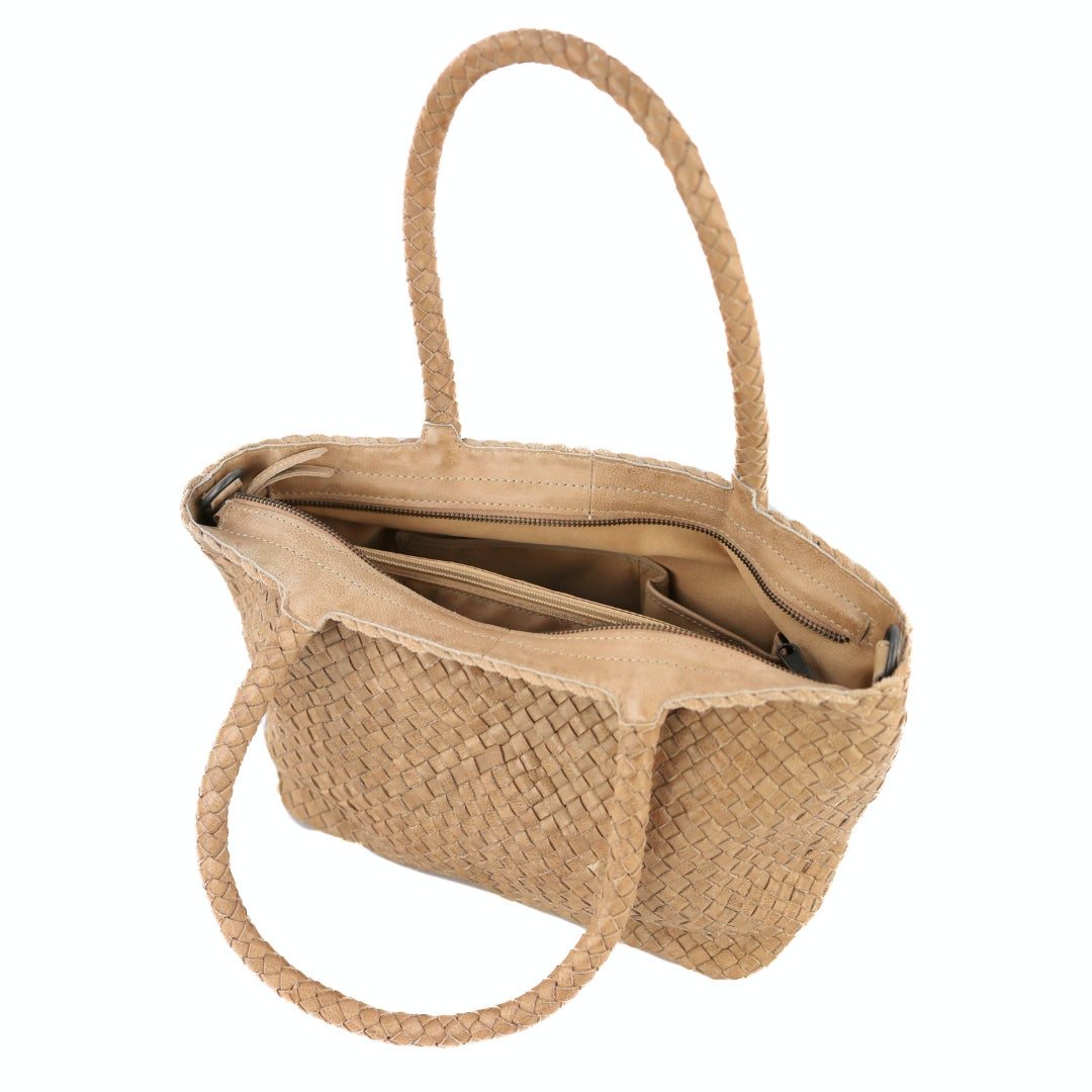 Gevlochten hand-/schoudertas 'Franca' beige