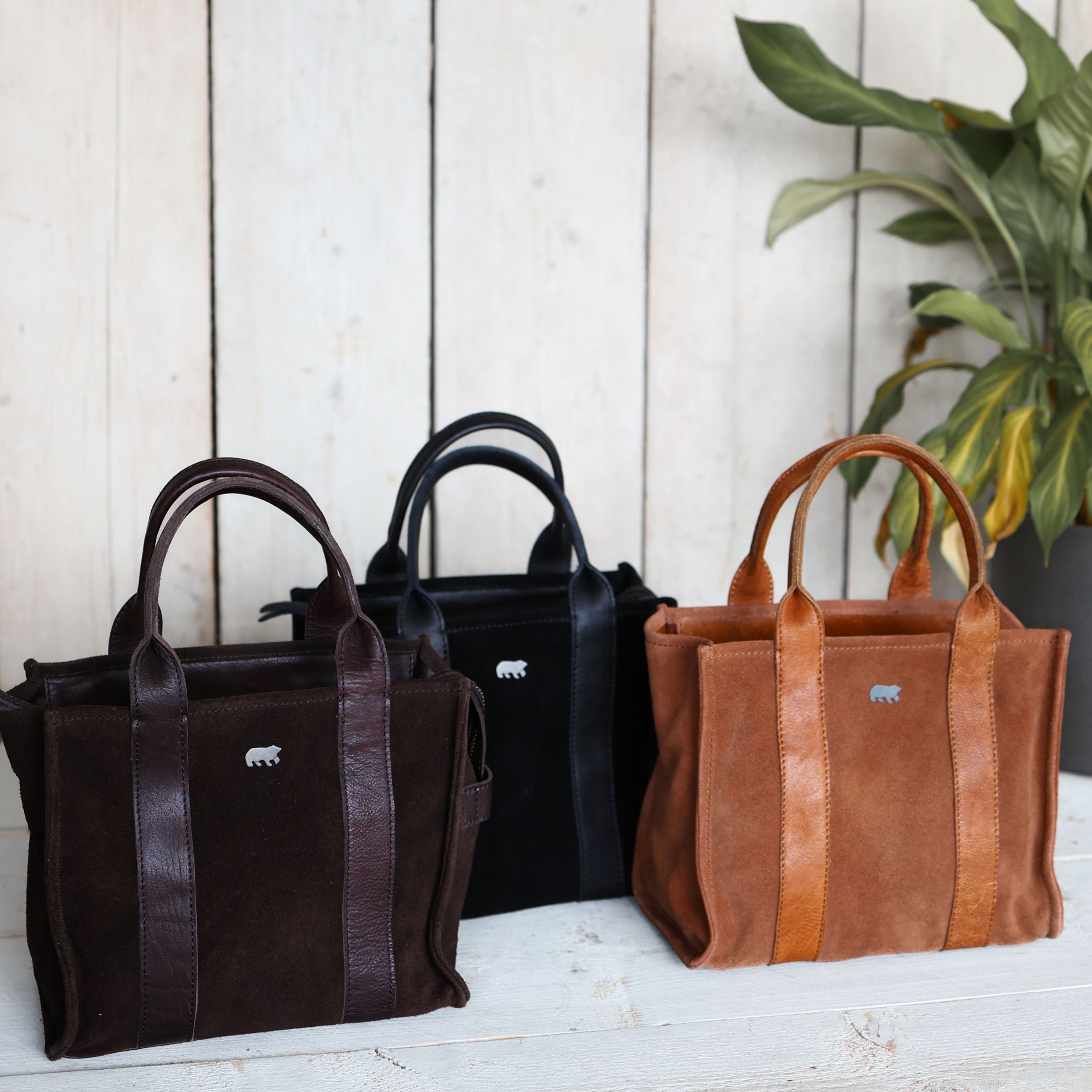 Suede mini tote bag 'Nova' cognac