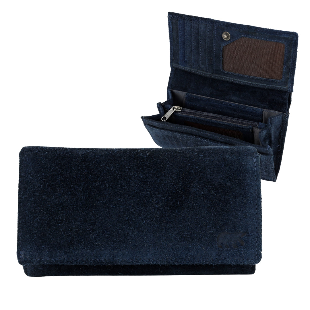 Suède RFID Overslag portemonnee 'Sweety' XL donkerblauw