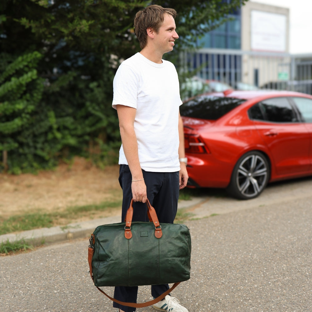 Weekendtas 'Lucien' groen/cognac