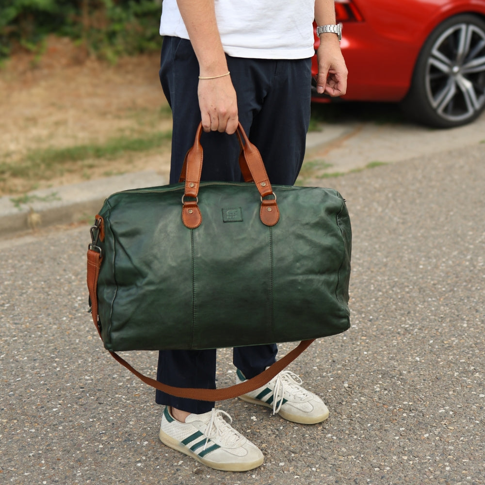 Weekend bag 'Lucien' green/cognac