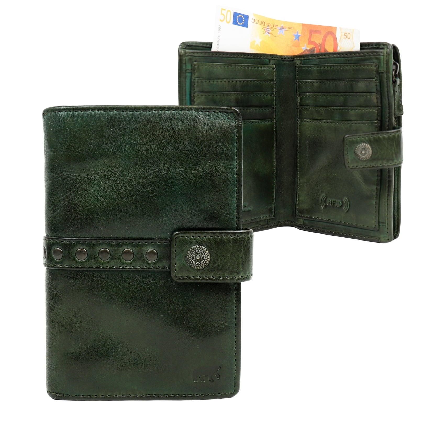 Wallet 'Sanne' green studs