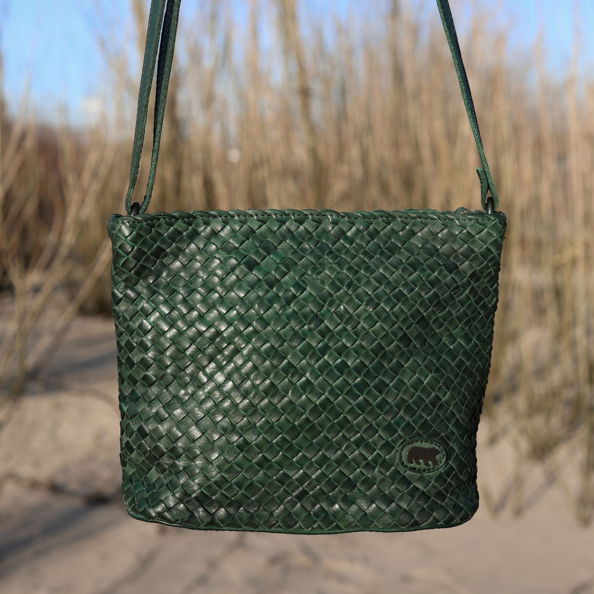 Gevlochten schoudertasje 'Joan' groen