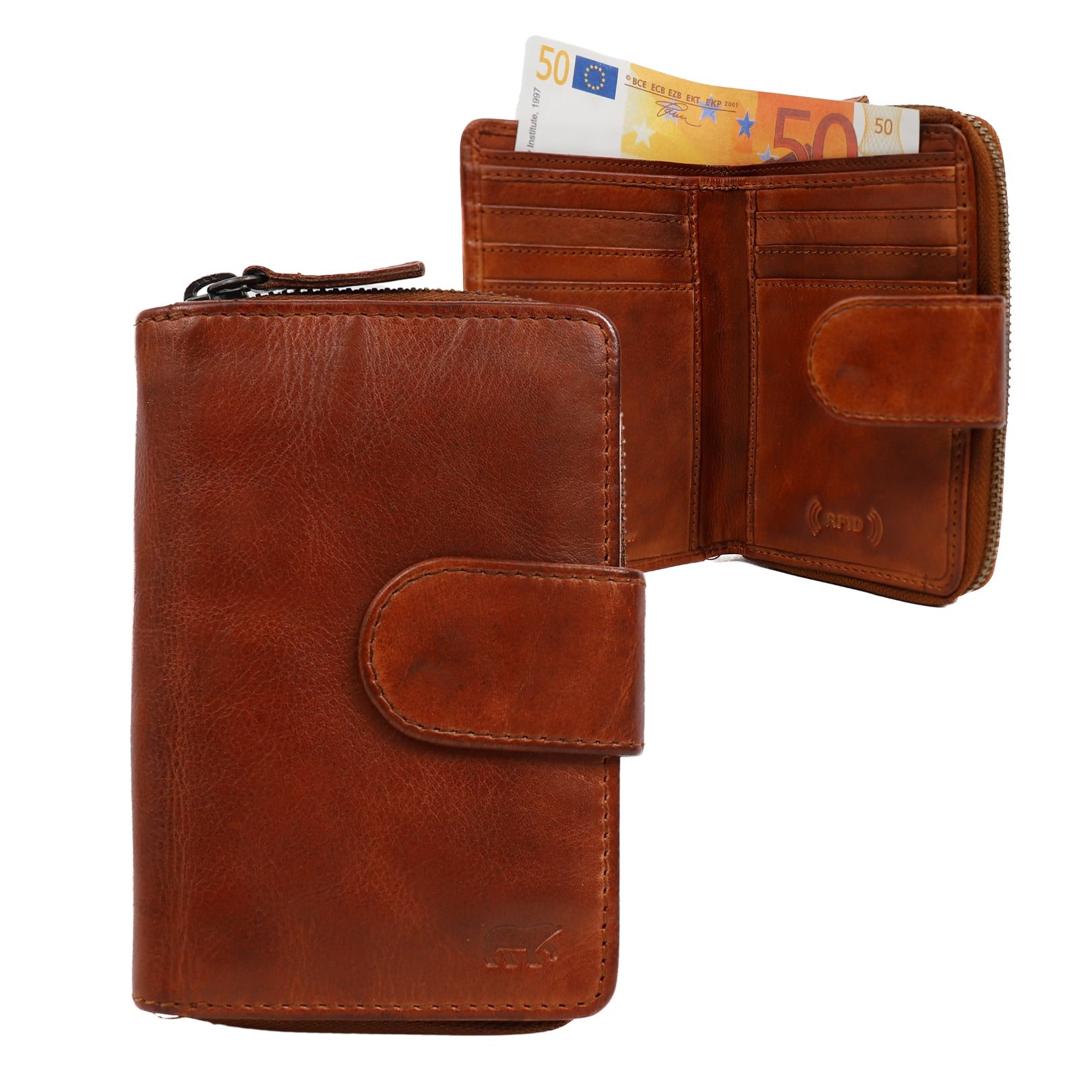 Ritsportemonnee 'Loet' cognac