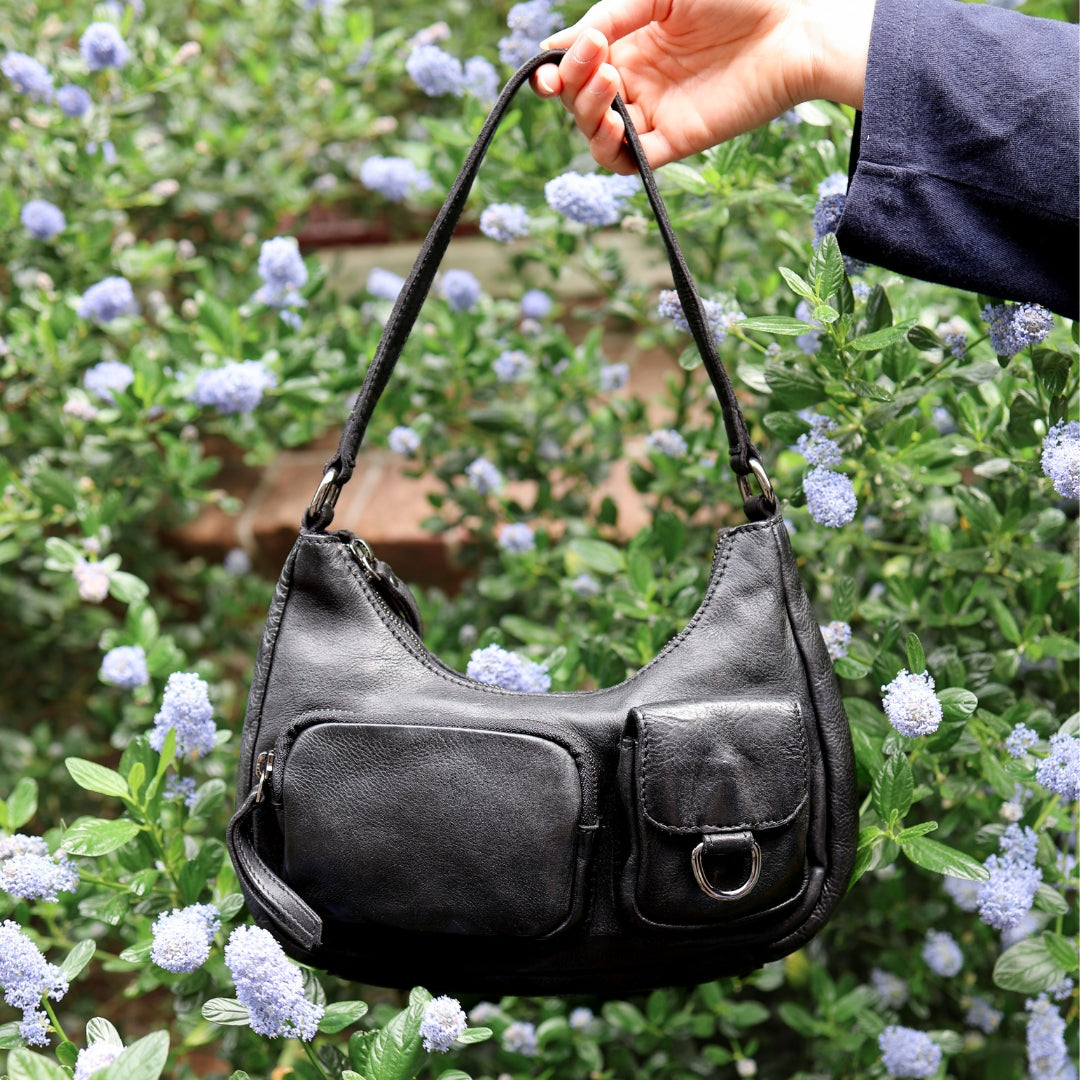 Hand/shoulderbag with front pockets 'Nienke' grey