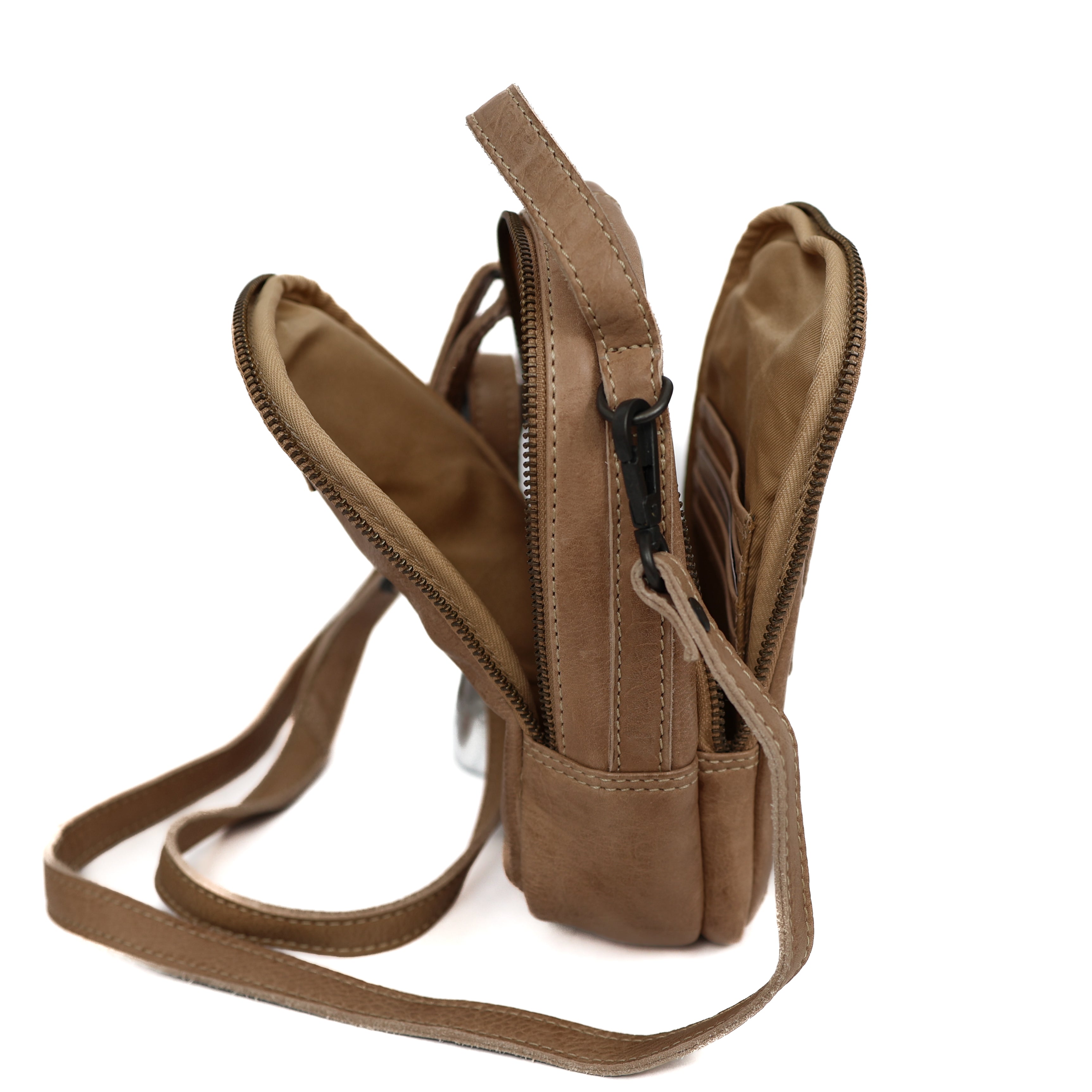 Small shoulderbag with zippers 'Bodhi' beige