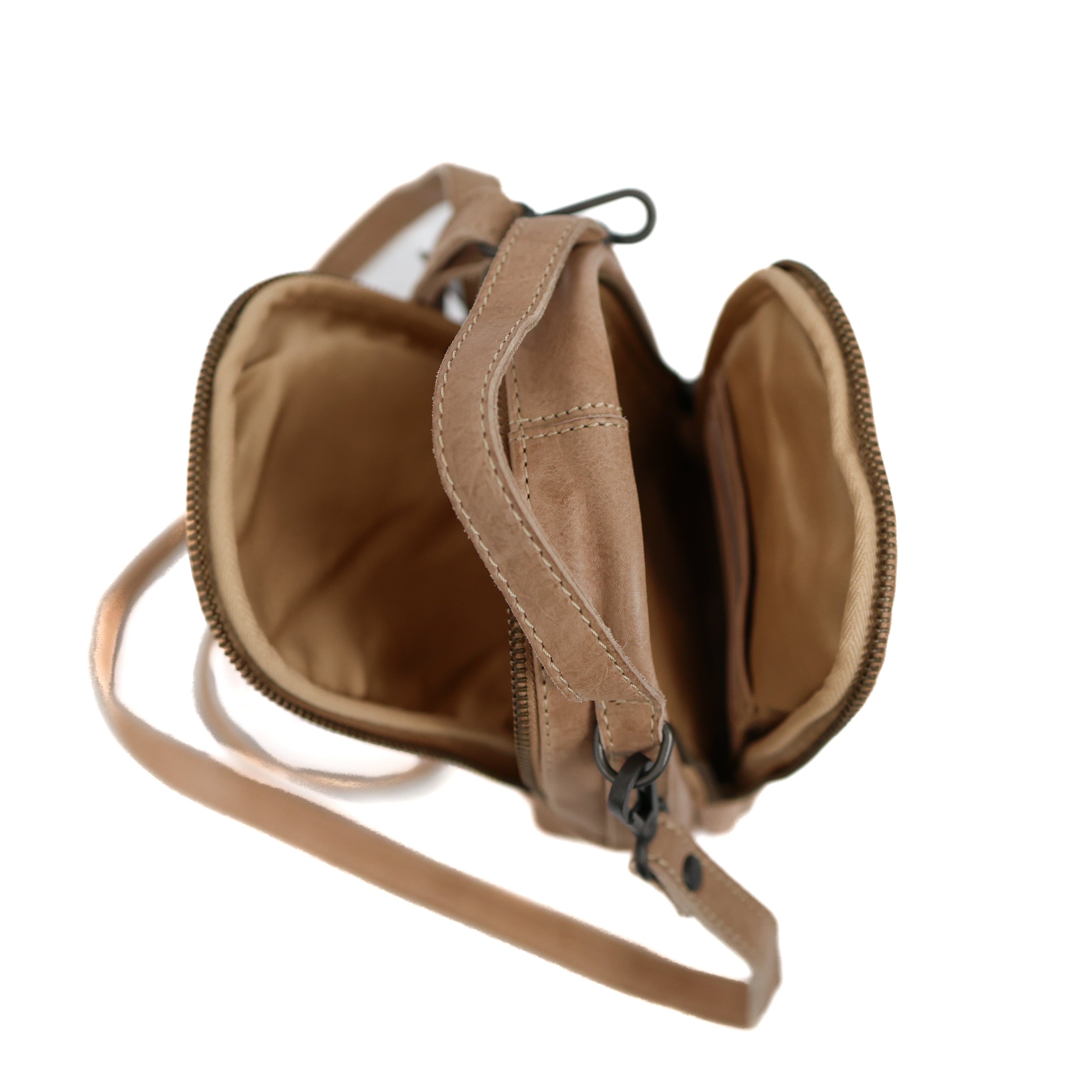 Small shoulderbag with zippers 'Bodhi' beige