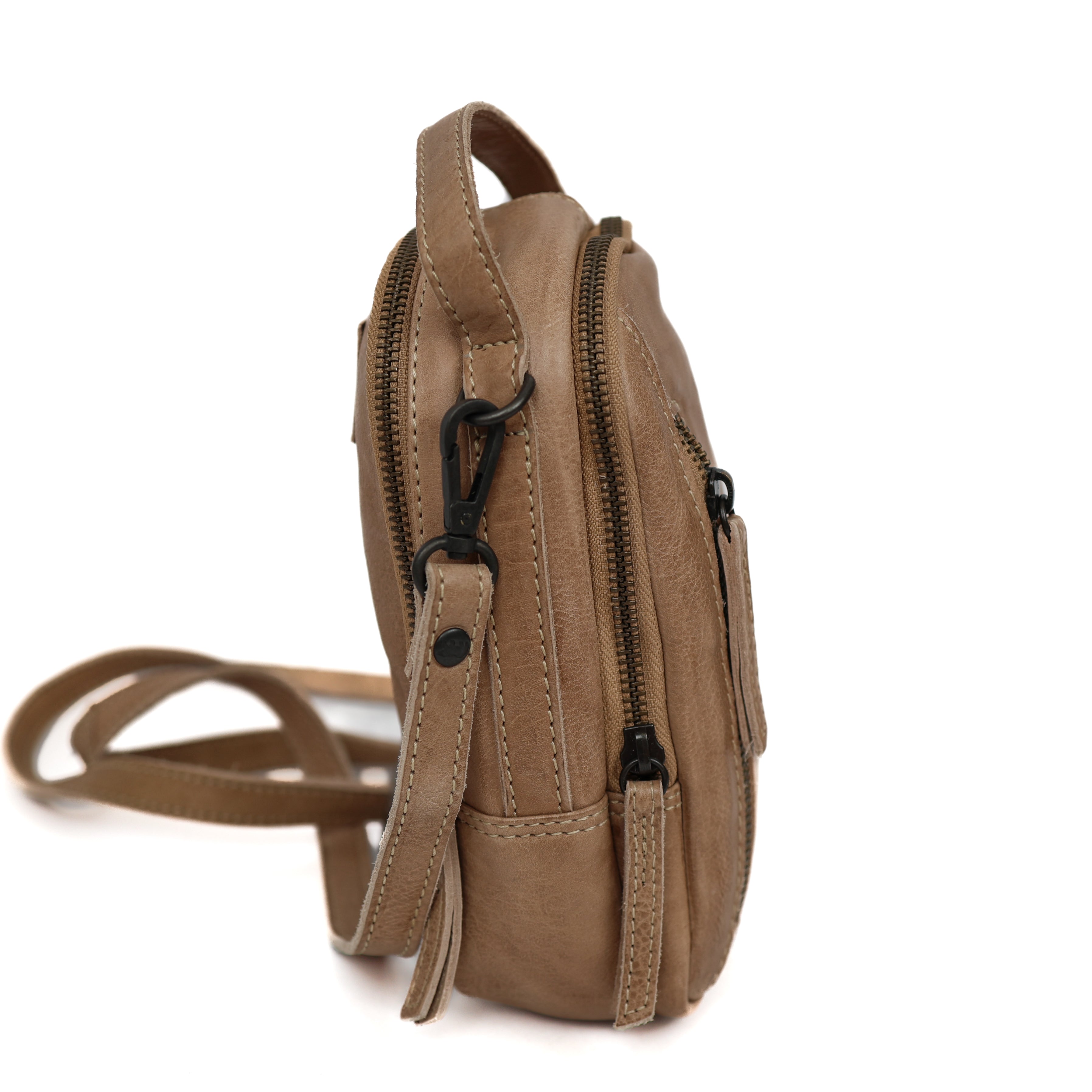 Small shoulderbag with zippers 'Bodhi' beige