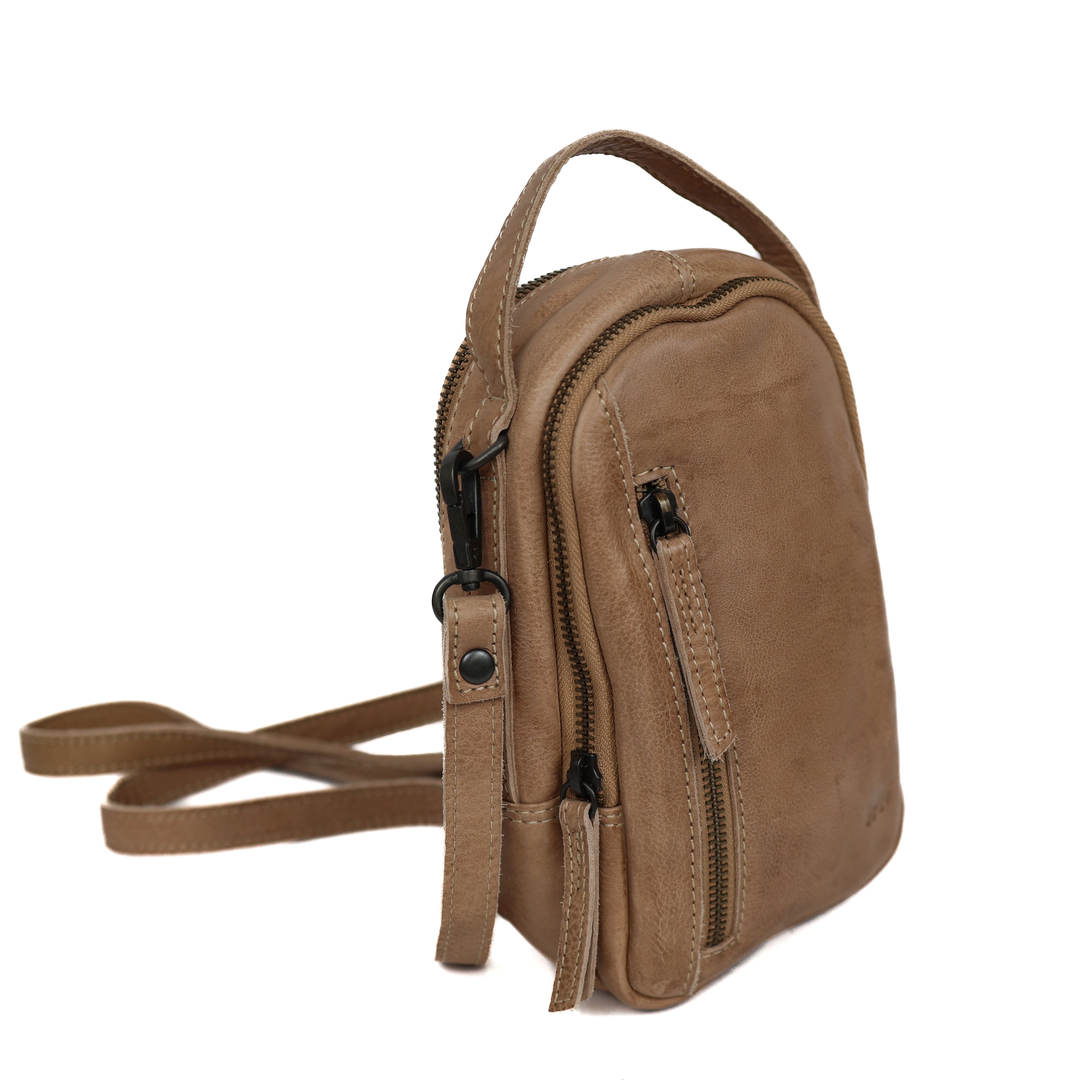 Small shoulderbag with zippers 'Bodhi' beige