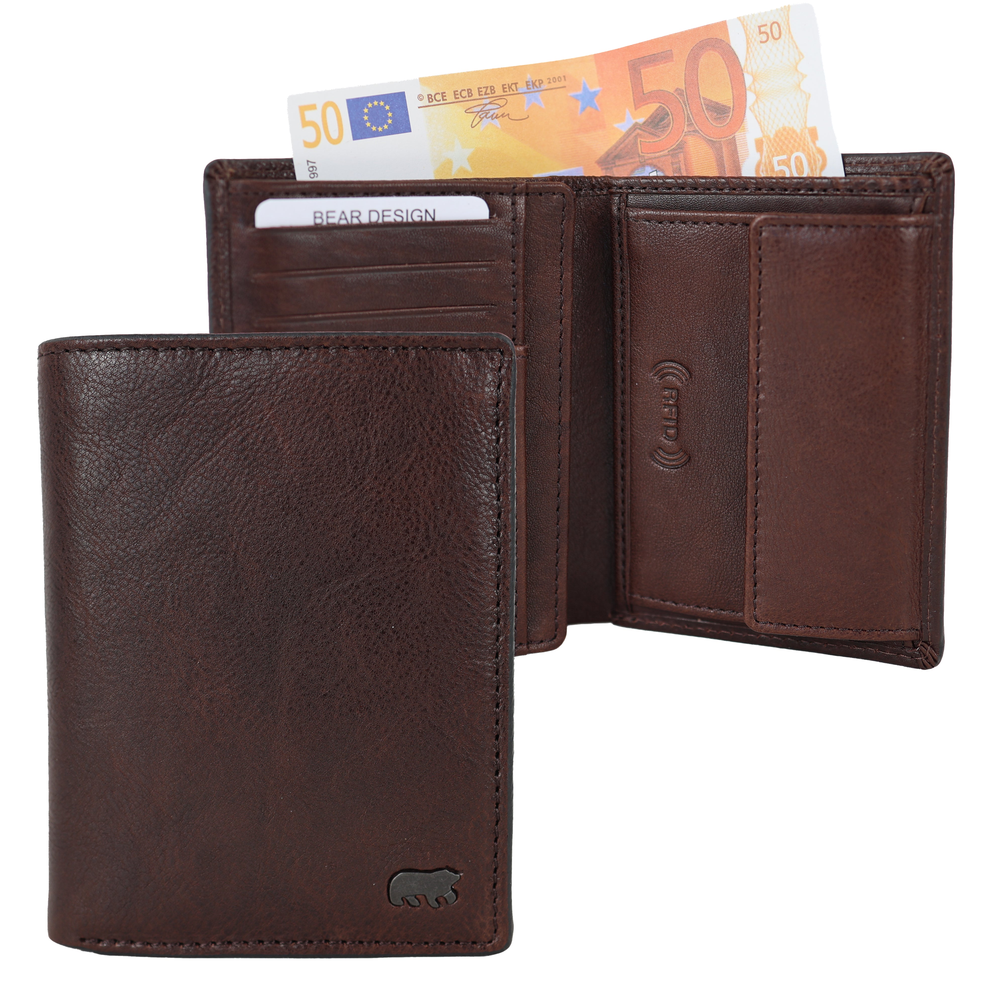 Luxe hoge portemonnee/billfold 'Enrico' bruin