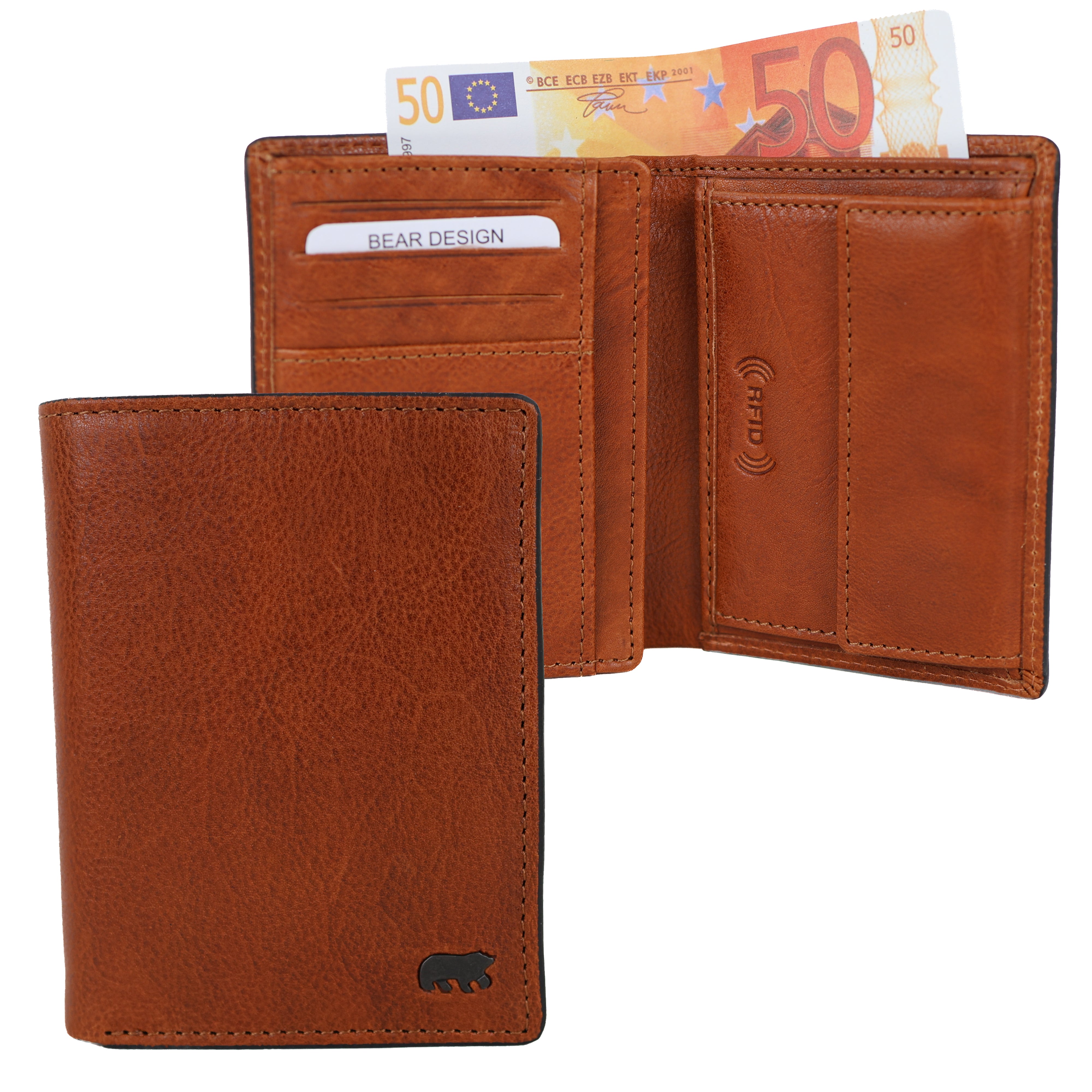 Luxe hoge portemonnee/billfold 'Enrico' cognac
