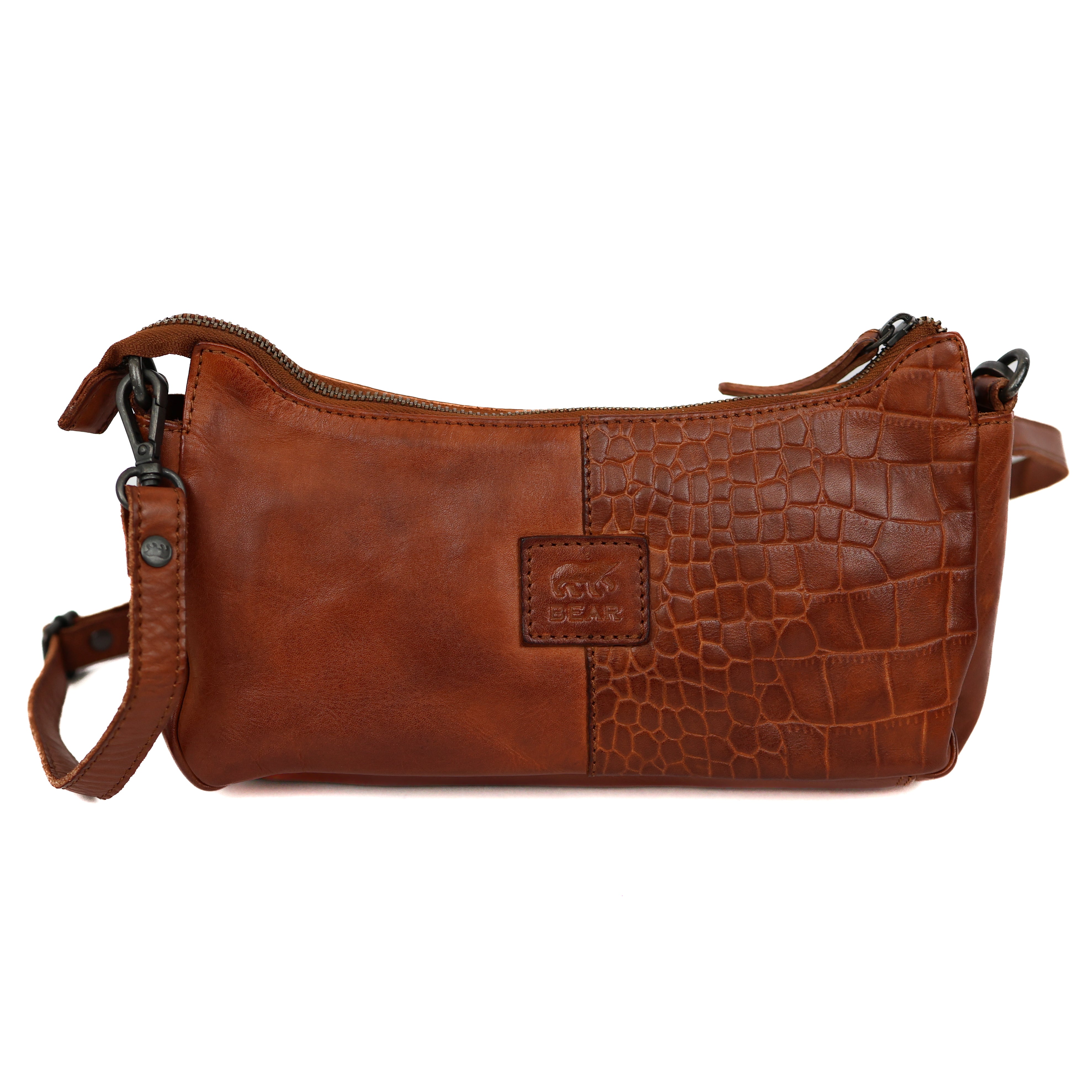 Klein schoudertasje 'Zeynep' cognac croco