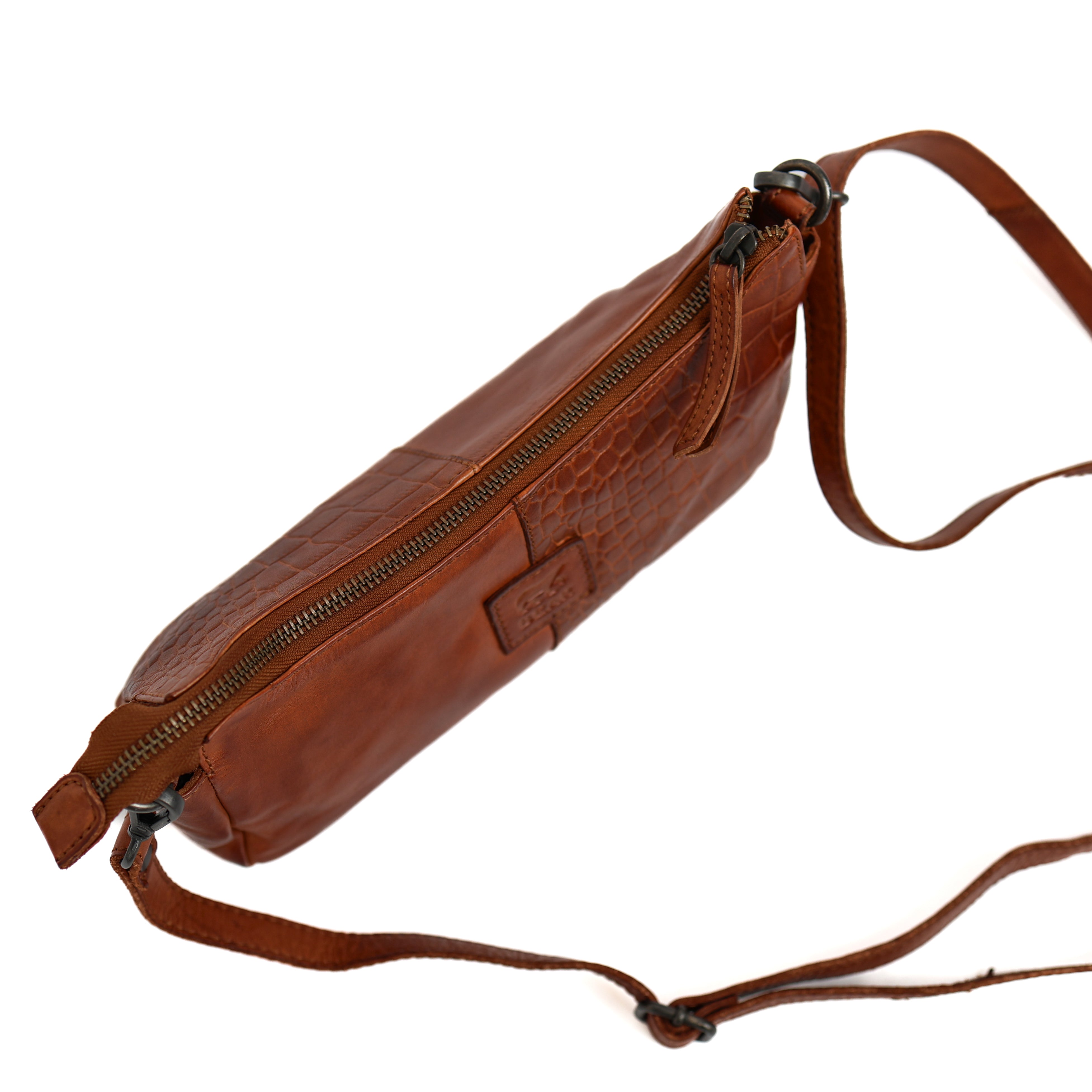 Klein schoudertasje 'Zeynep' cognac croco