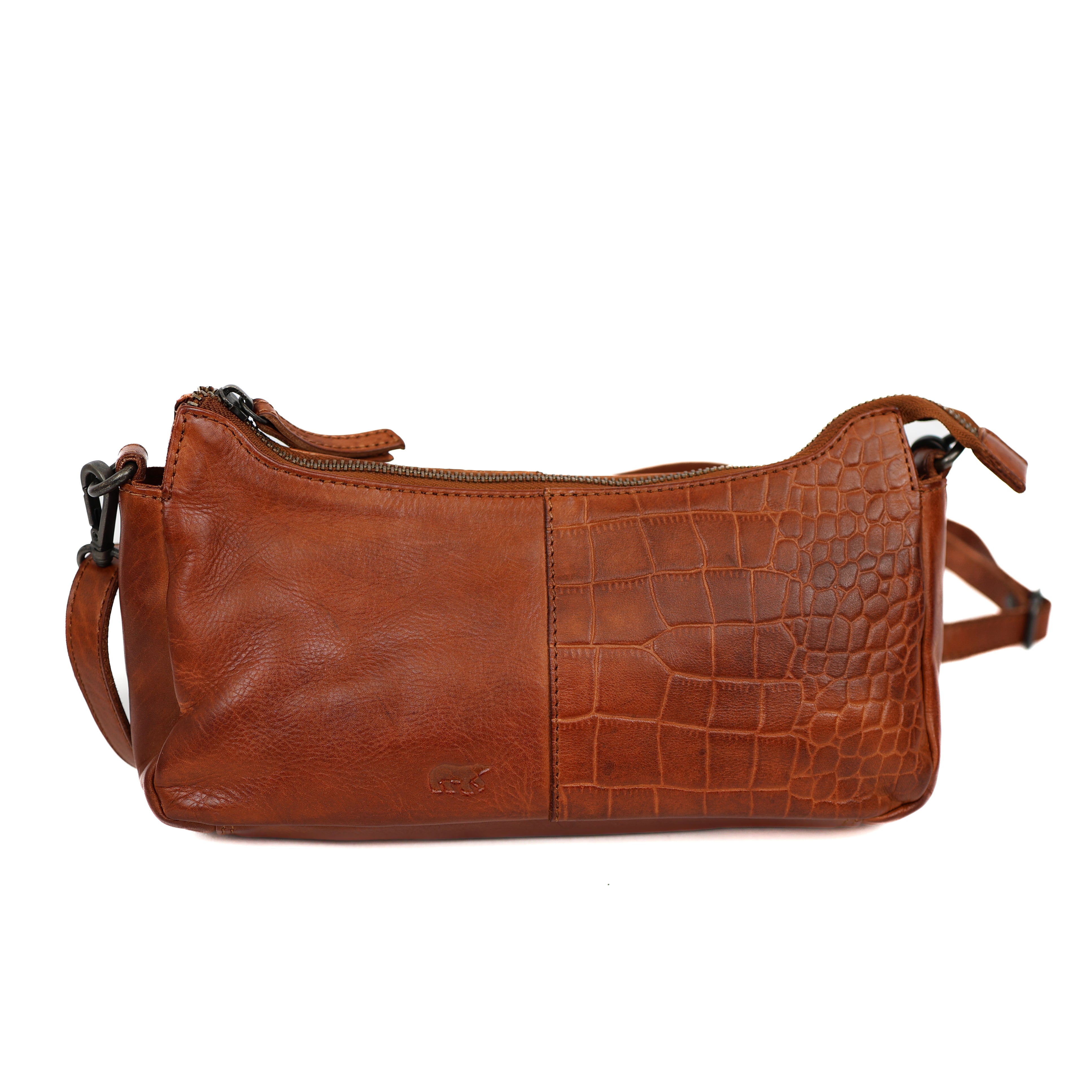 Klein schoudertasje 'Zeynep' cognac croco