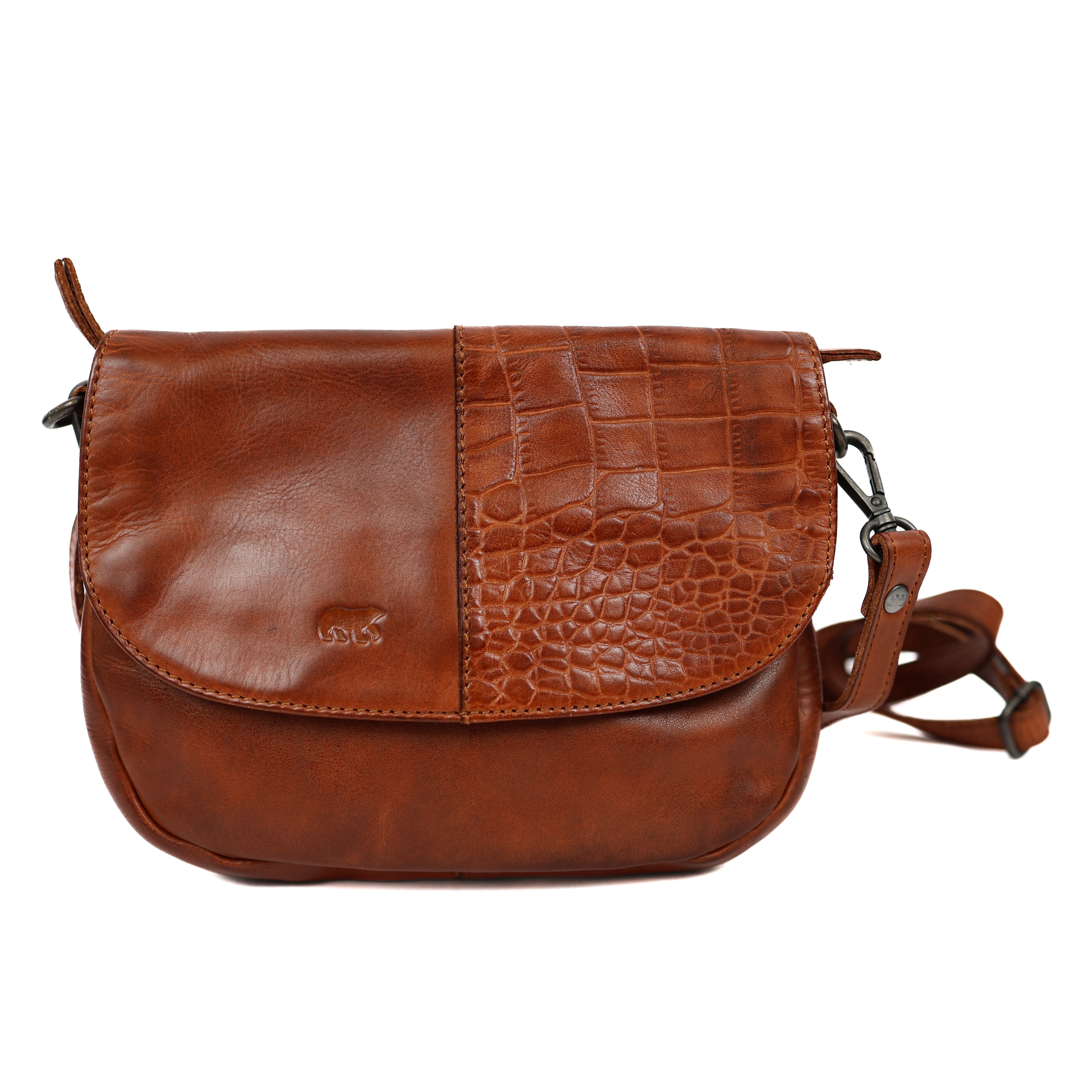 Klein schoudertasje met flap 'Maui' cognac croco