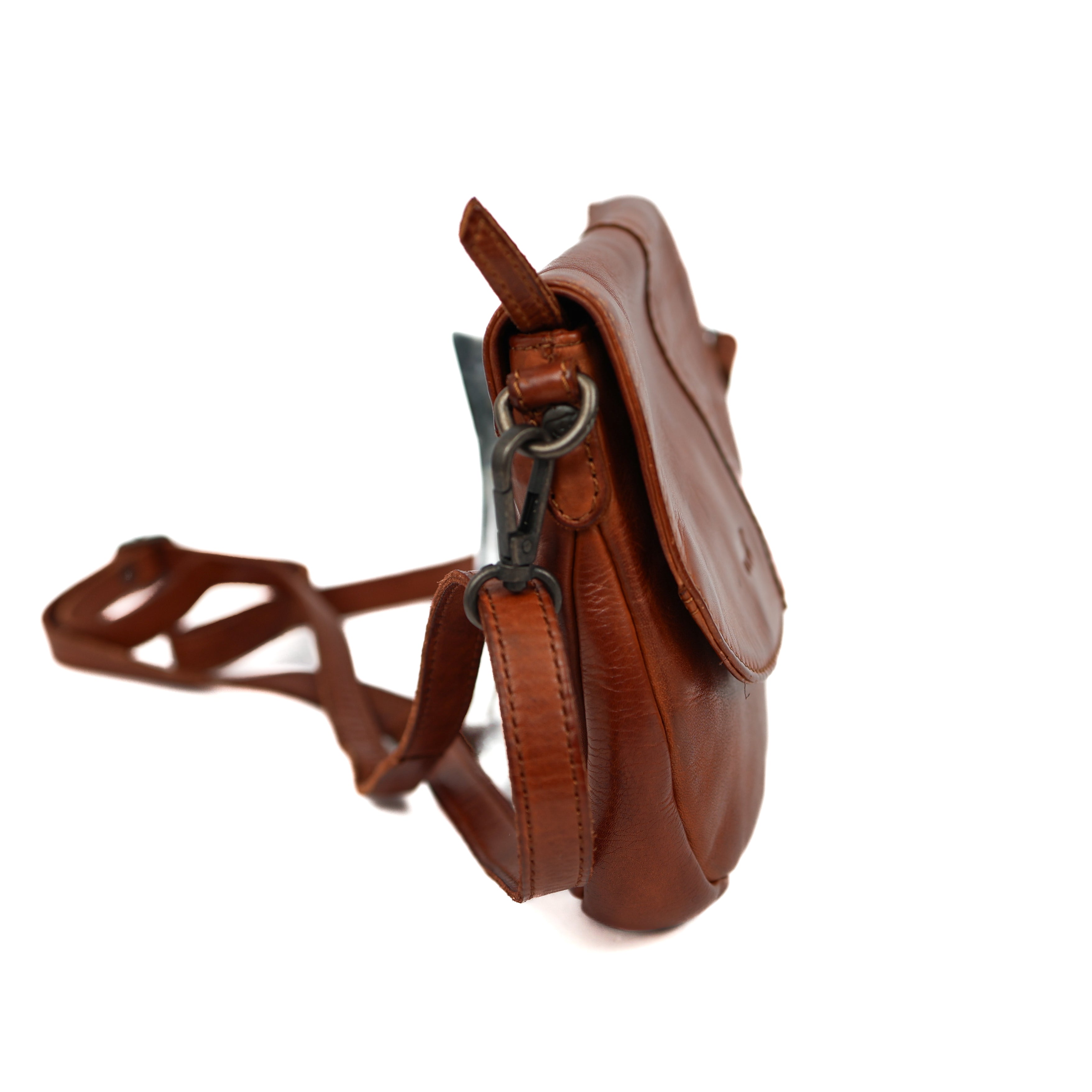 Klein schoudertasje met flap 'Maui' cognac croco