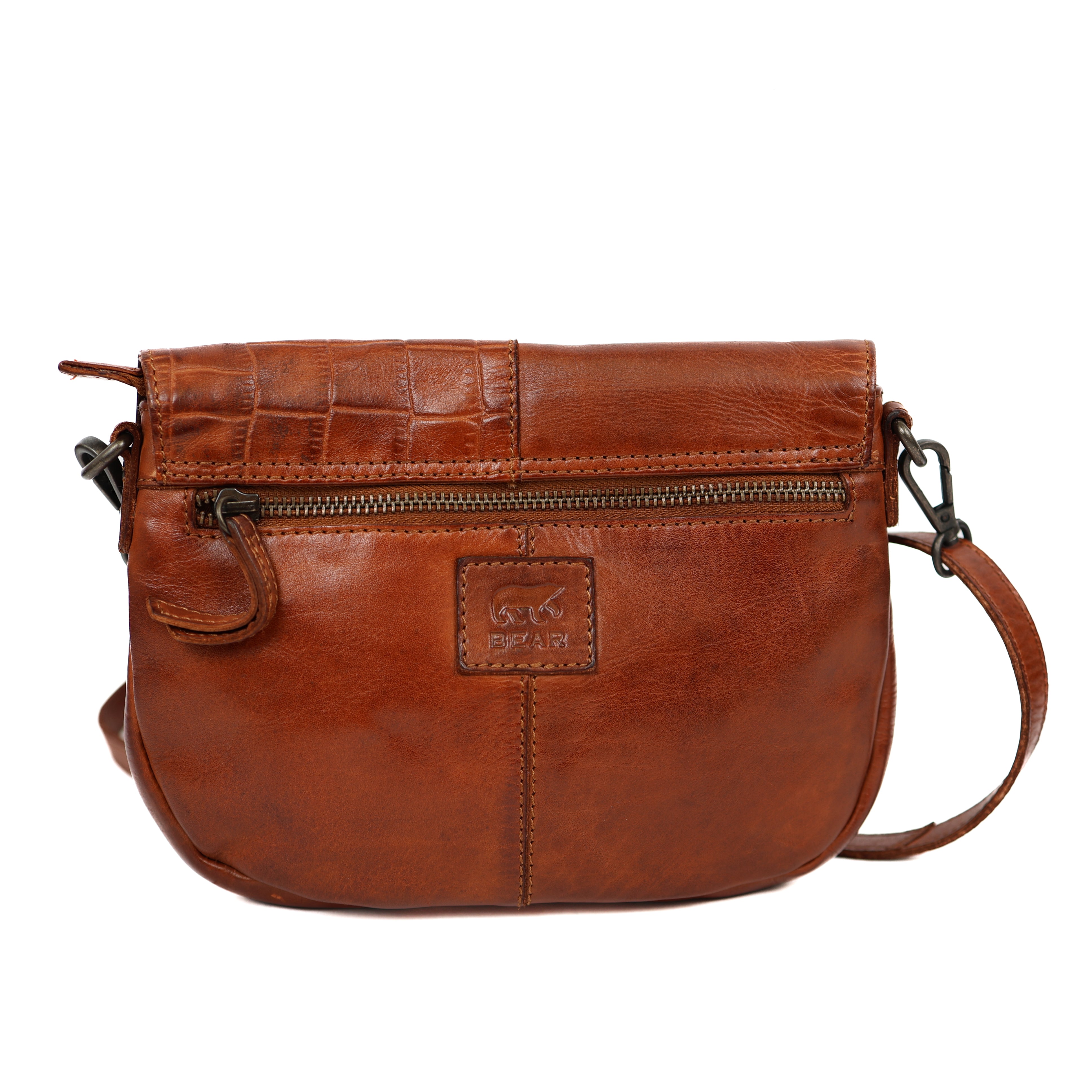 Klein schoudertasje met flap 'Maui' cognac croco