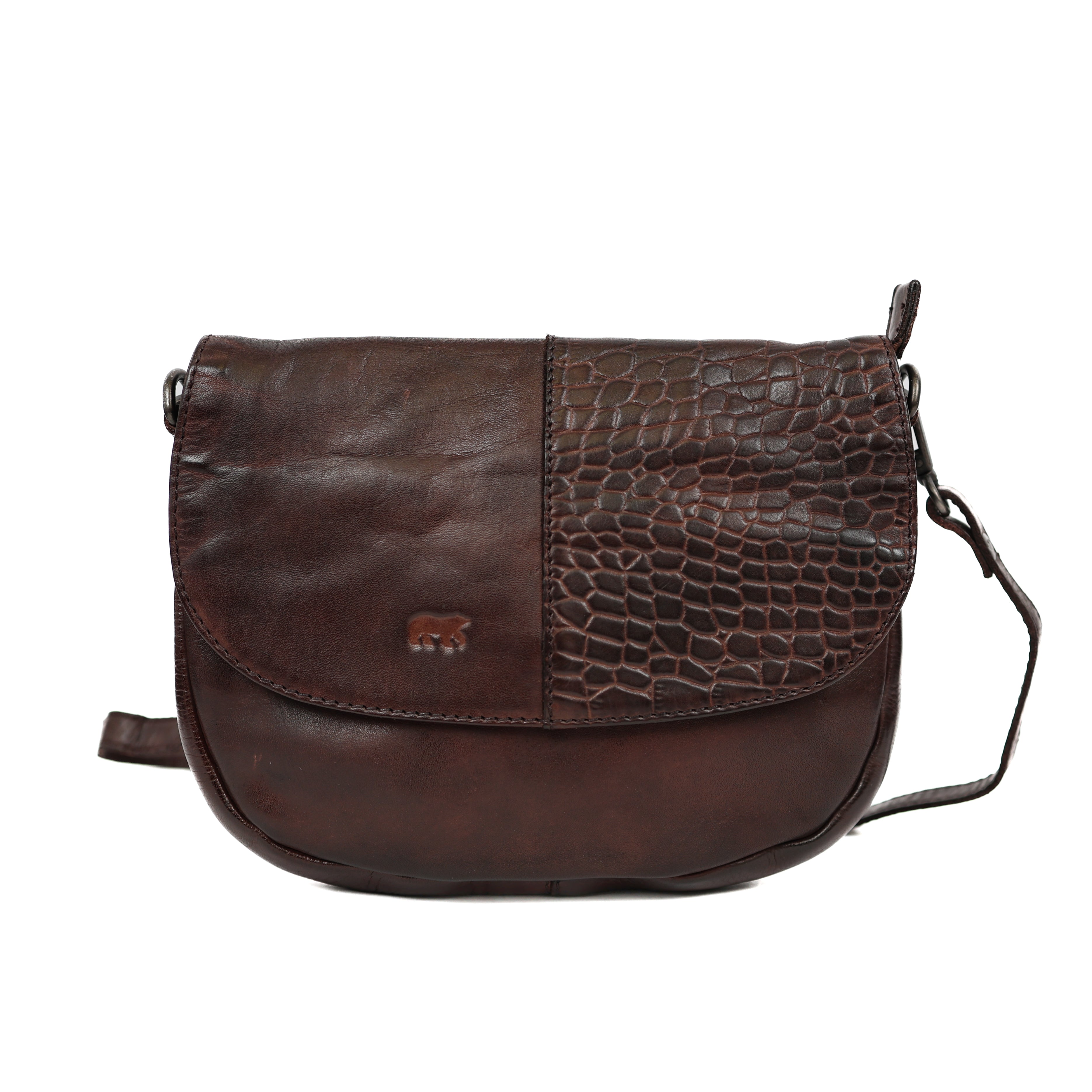 Klein schoudertasje met flap 'Maui' bruin croco