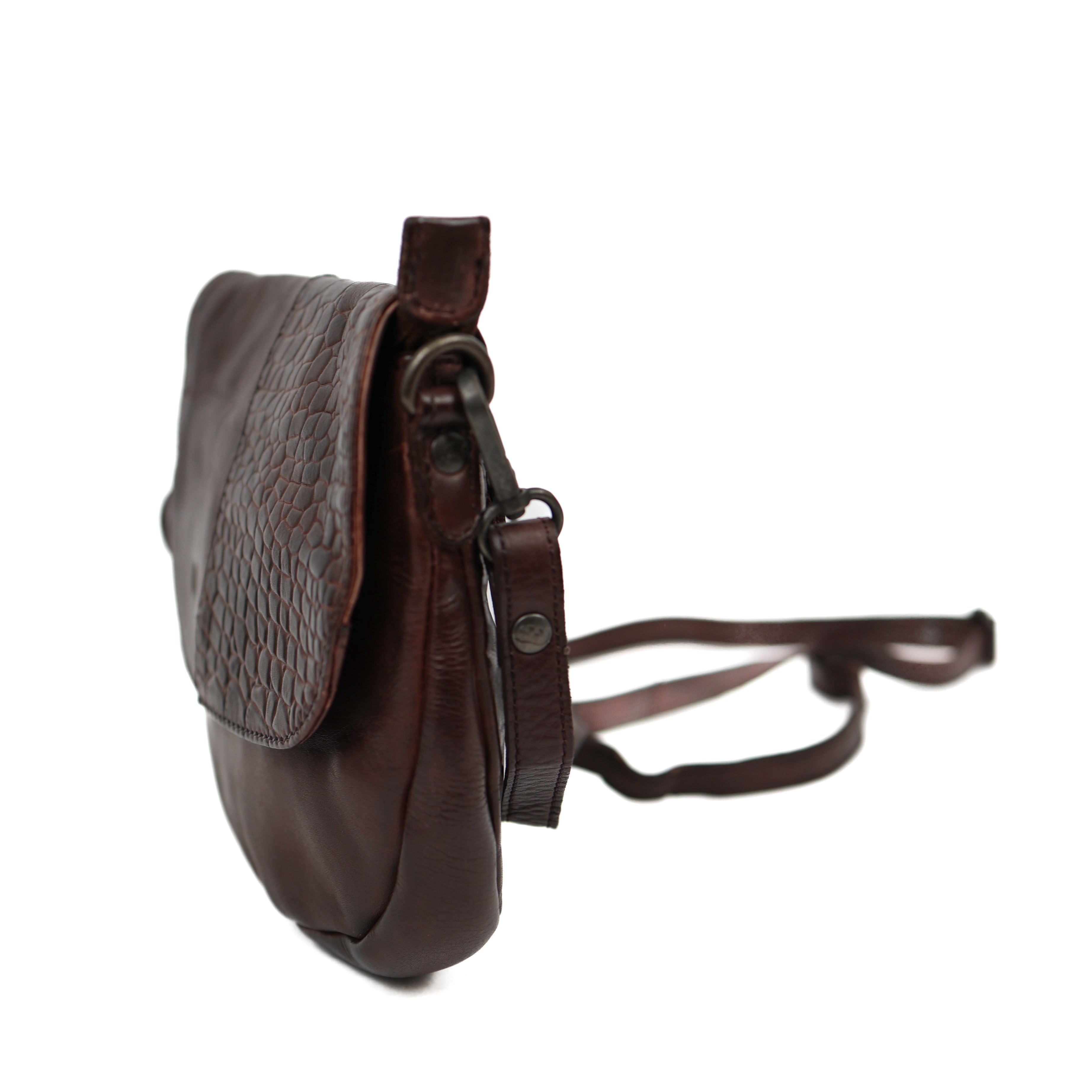 Klein schoudertasje met flap 'Maui' bruin croco