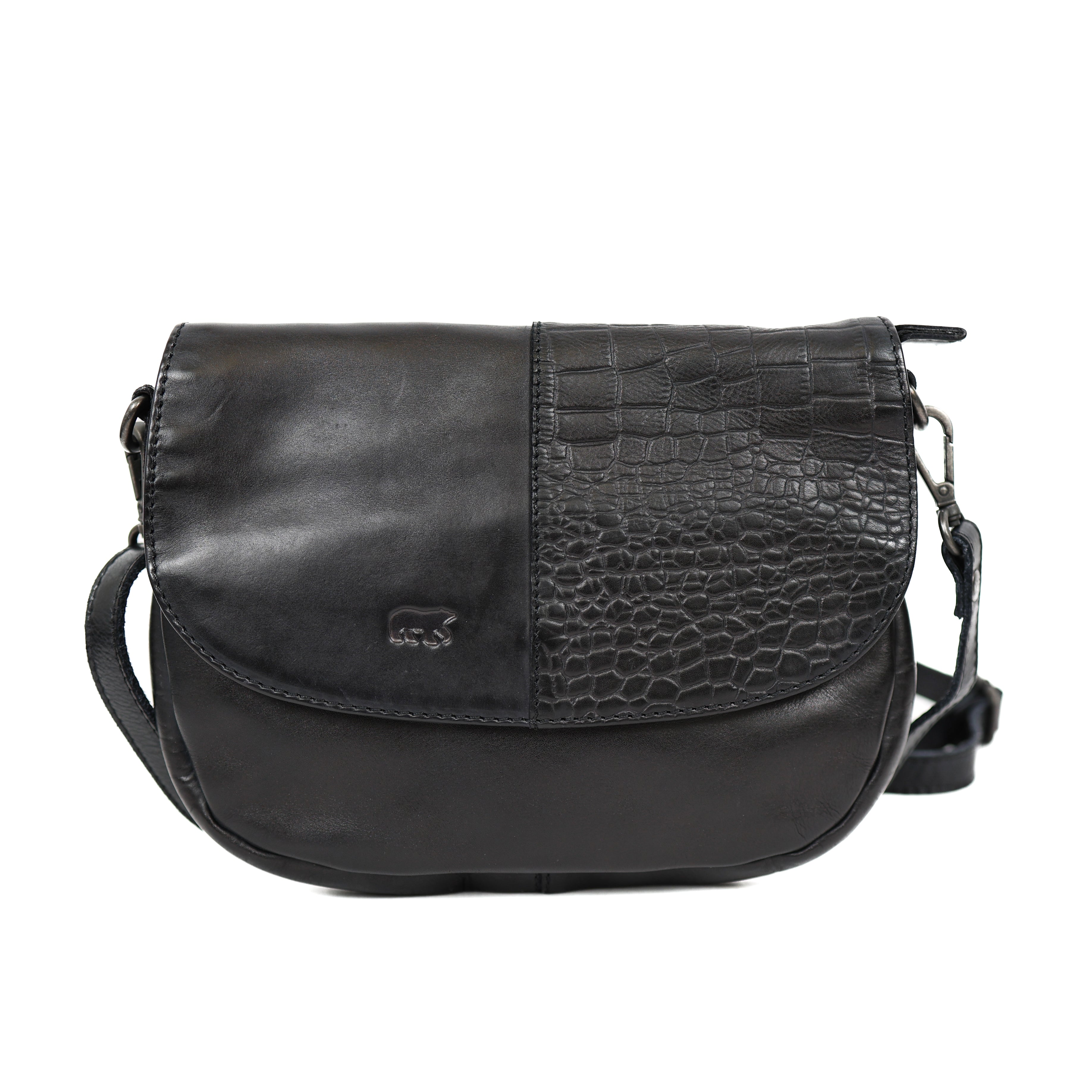 Klein schoudertasje met flap 'Maui' zwart croco