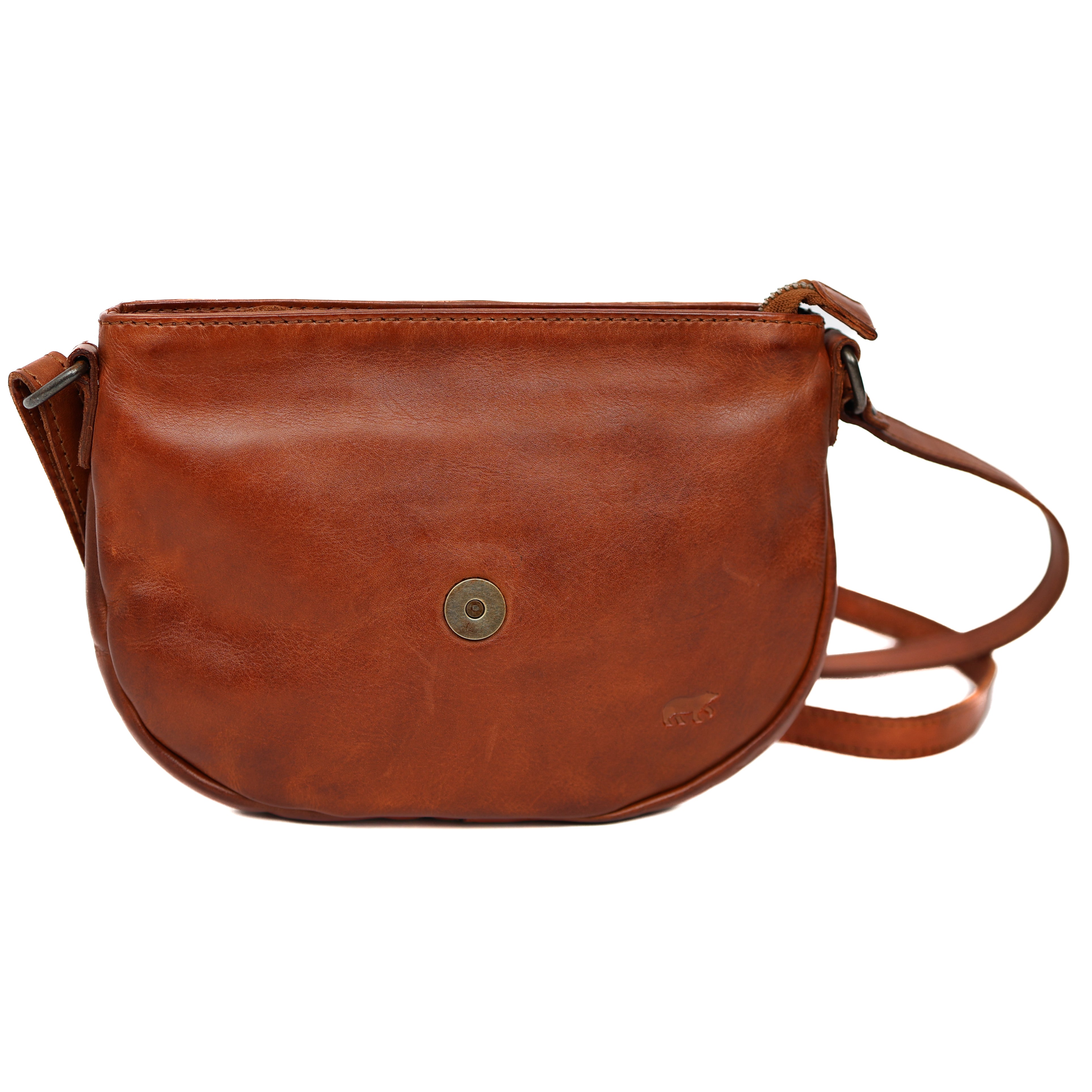 Klein schoudertasje met flap 'Jackie' cognac studs