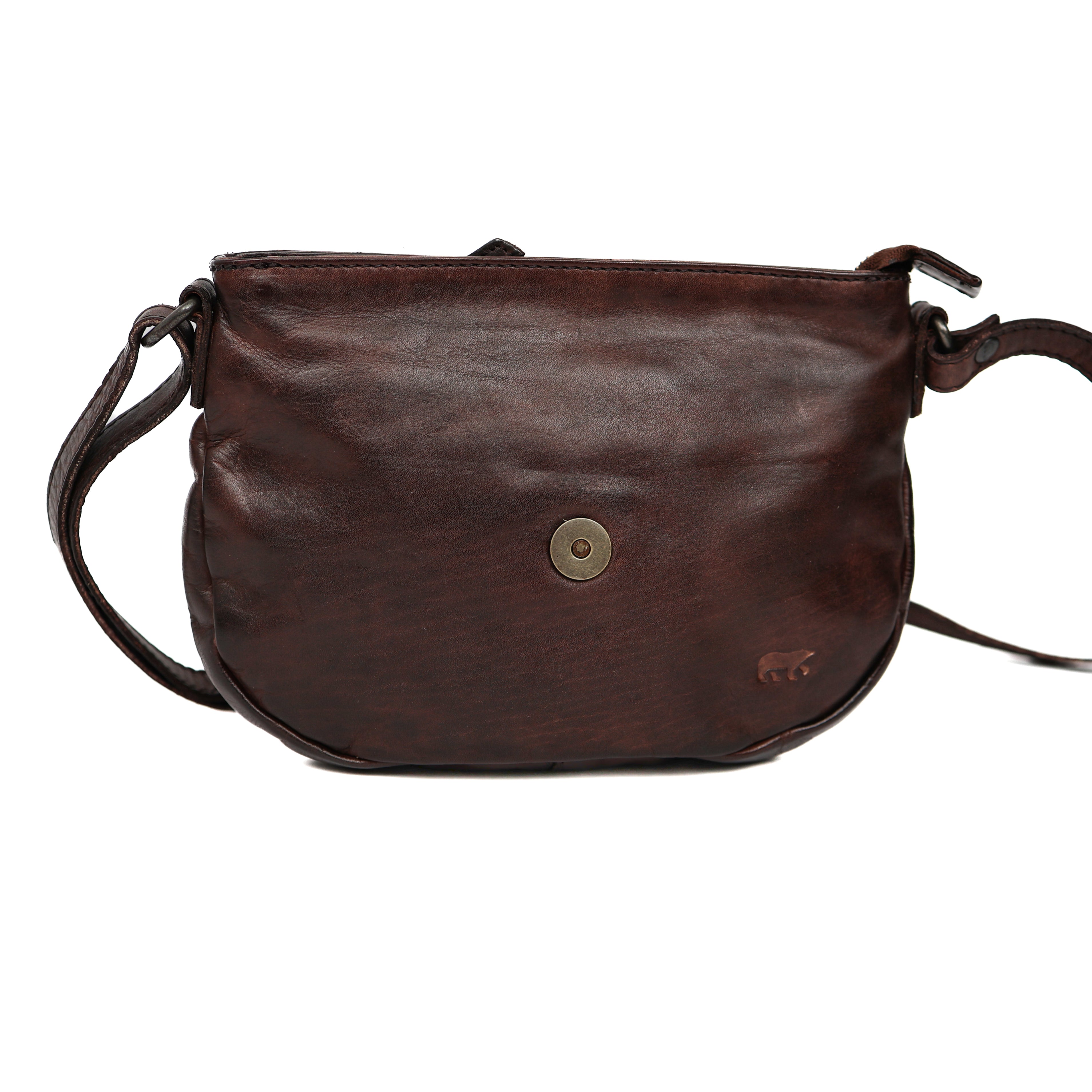 Klein schoudertasje met flap 'Jackie' donkerbruin studs