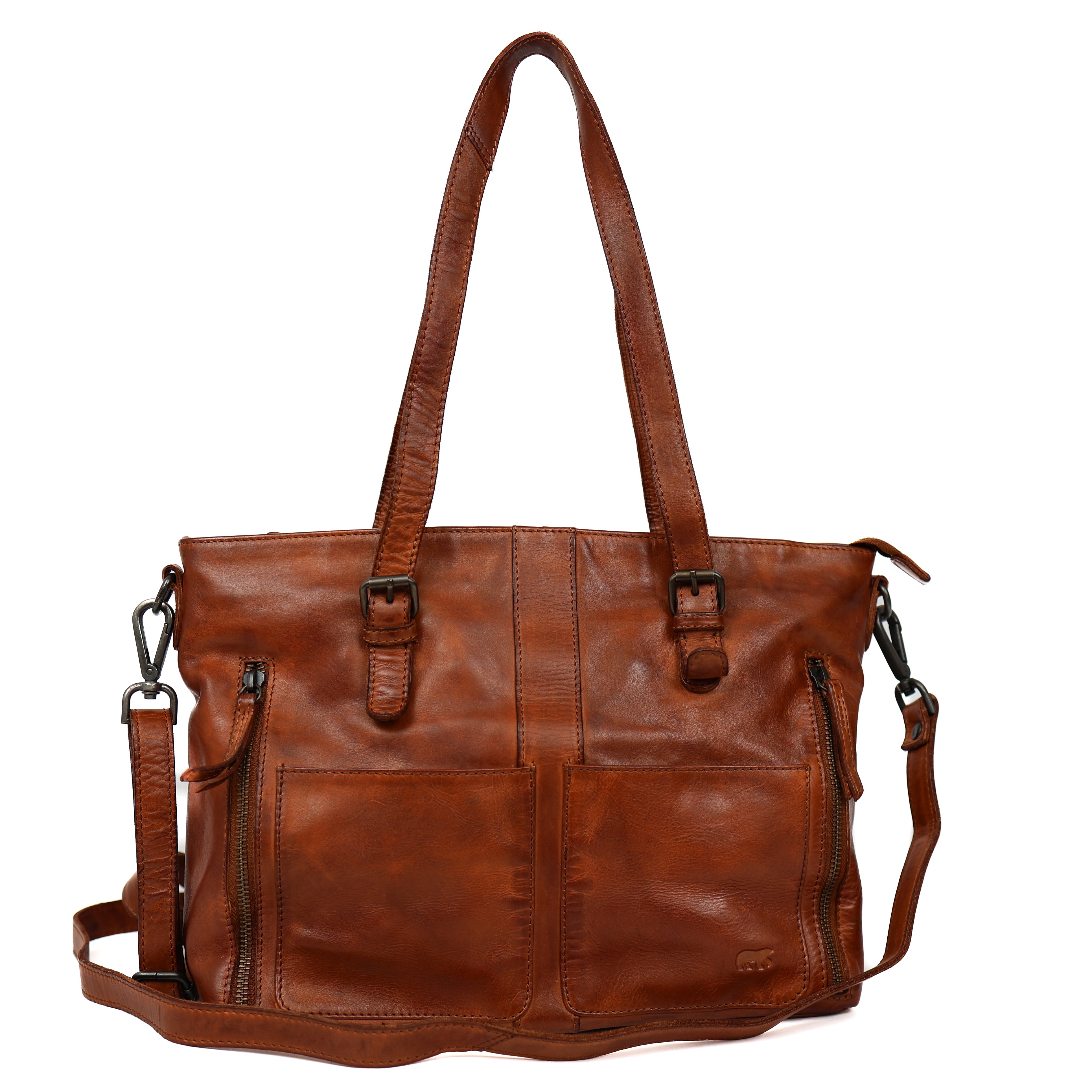 Hand/shoulderbag 'Fleur' cognac