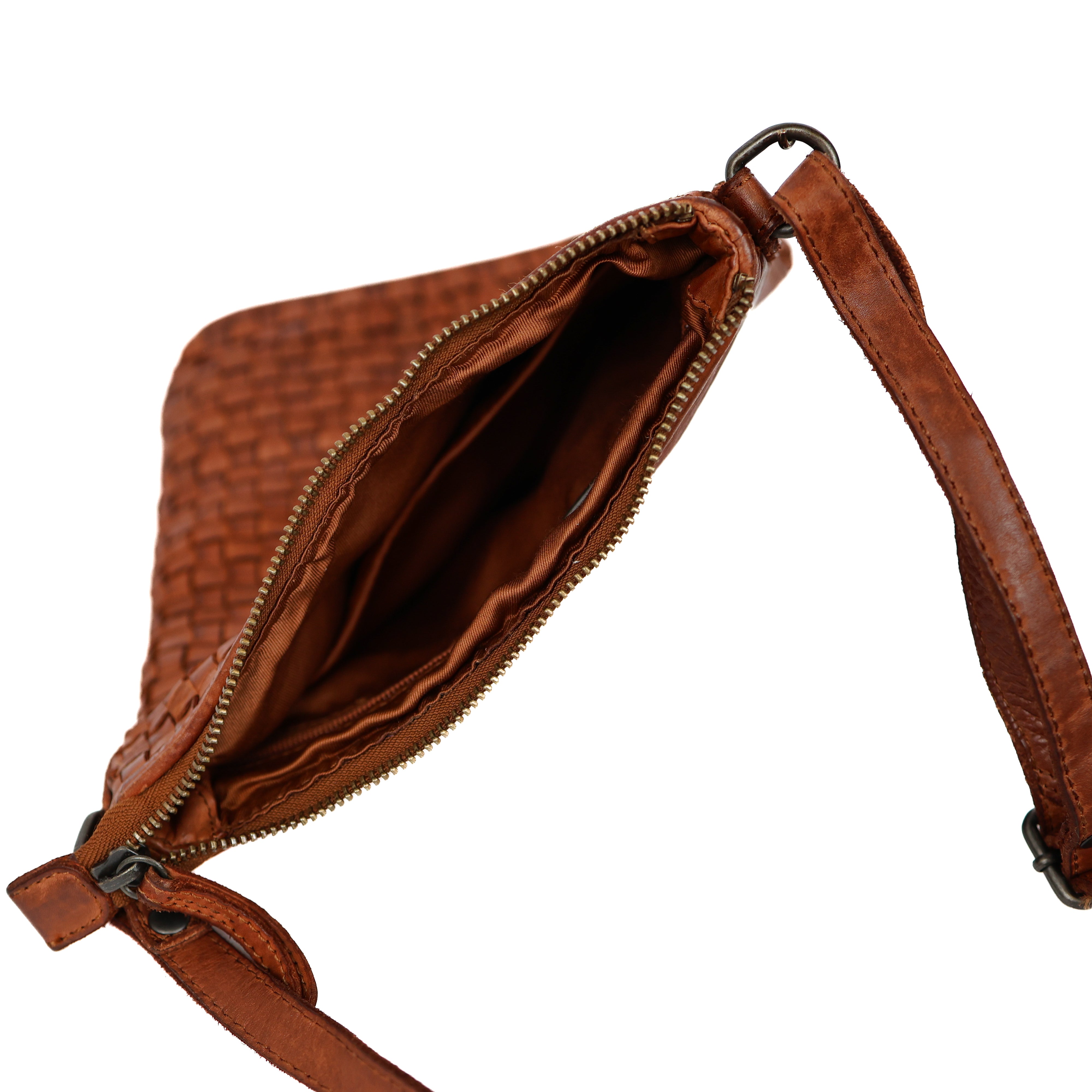Klein schoudertasje 'Giulia' gevlochten cognac
