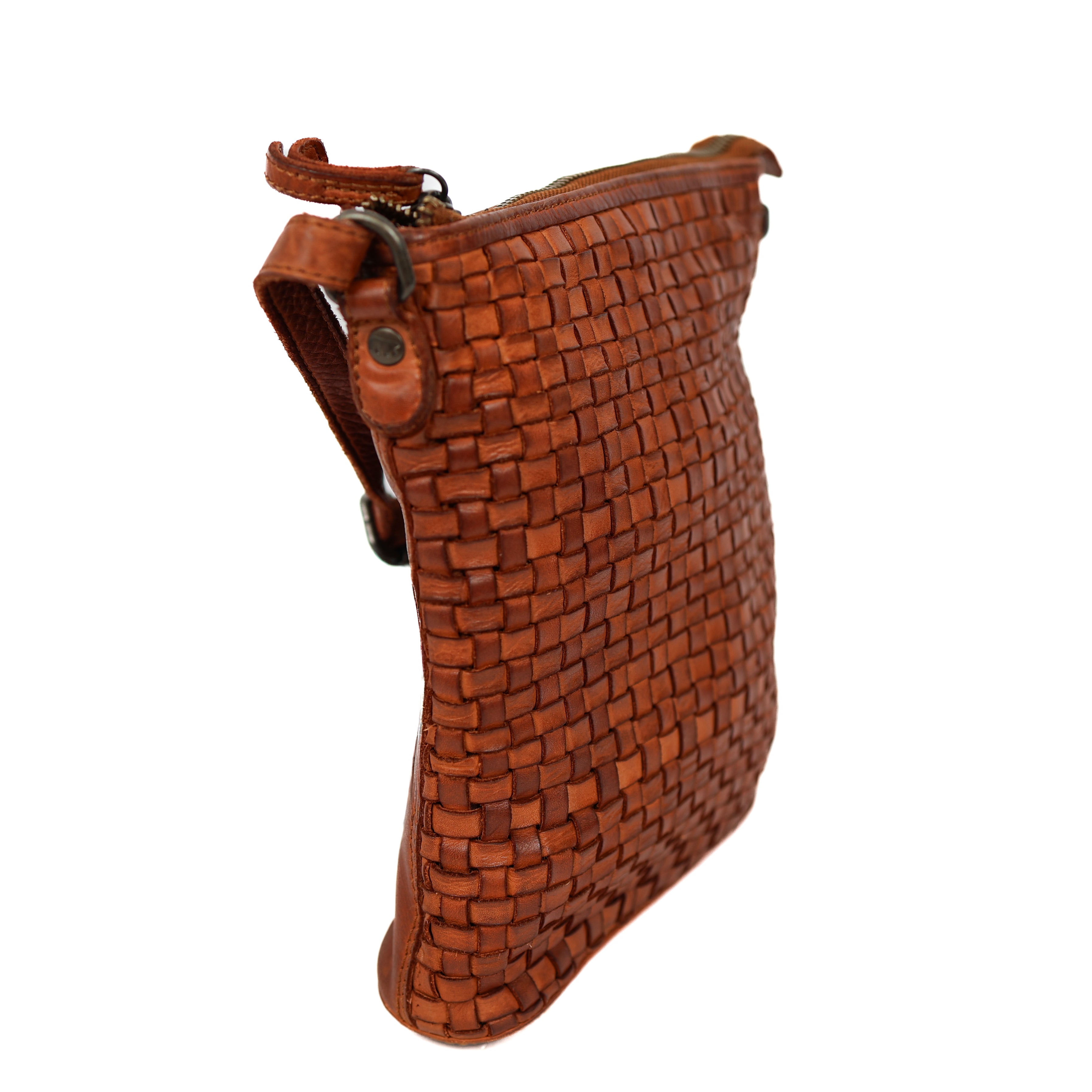 Klein schoudertasje 'Giulia' gevlochten cognac