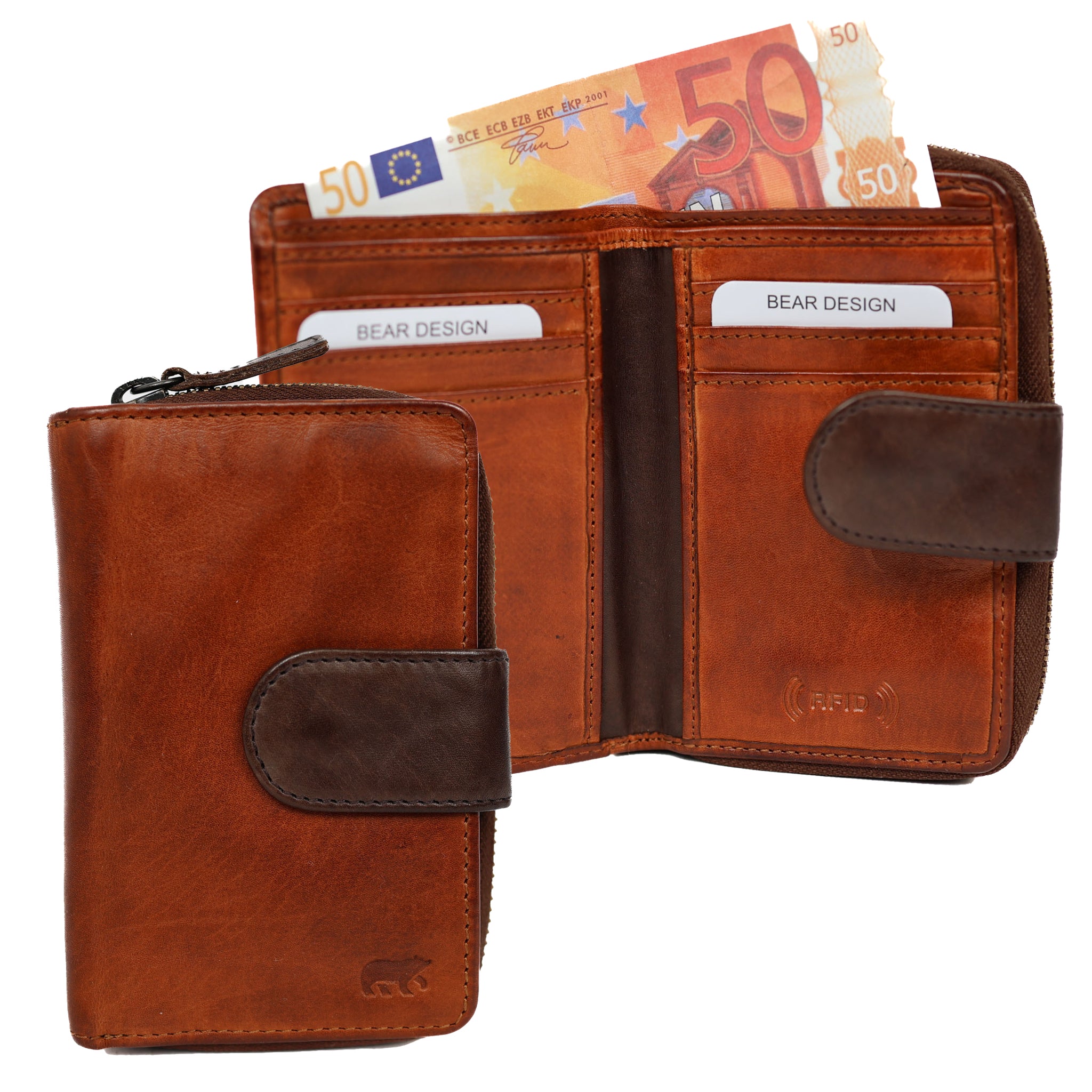Ritsportemonnee 'Loet' cognac/bruin
