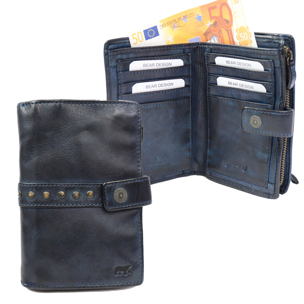 Wallet 'Sanne' Dark Blue Studs