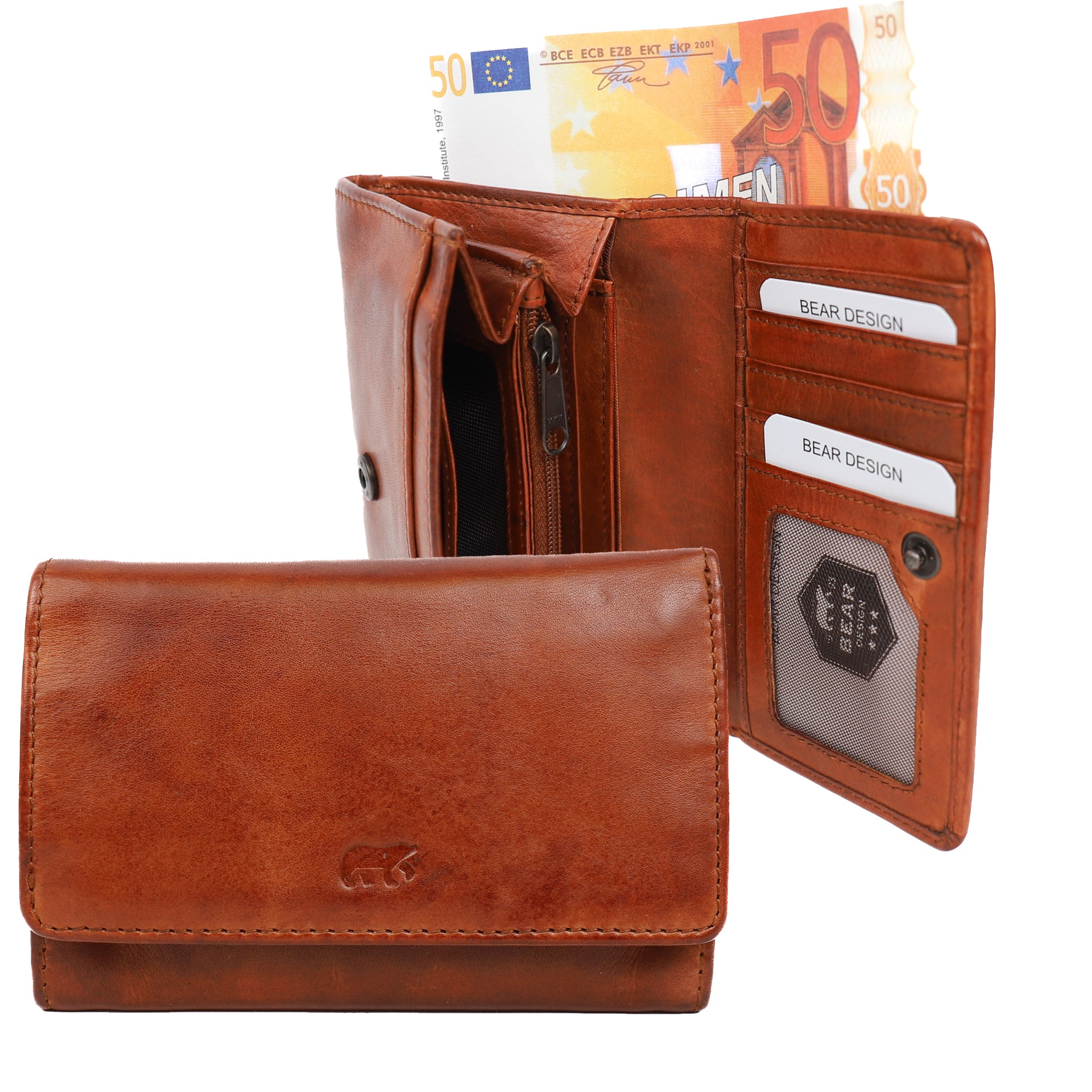 Overslag portemonnee 'Flappie' cognac
