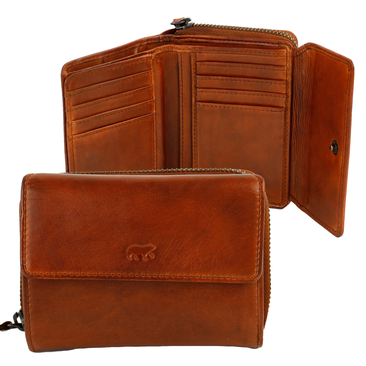 RFID Ritsportemonnee met overslag 'Alba' cognac