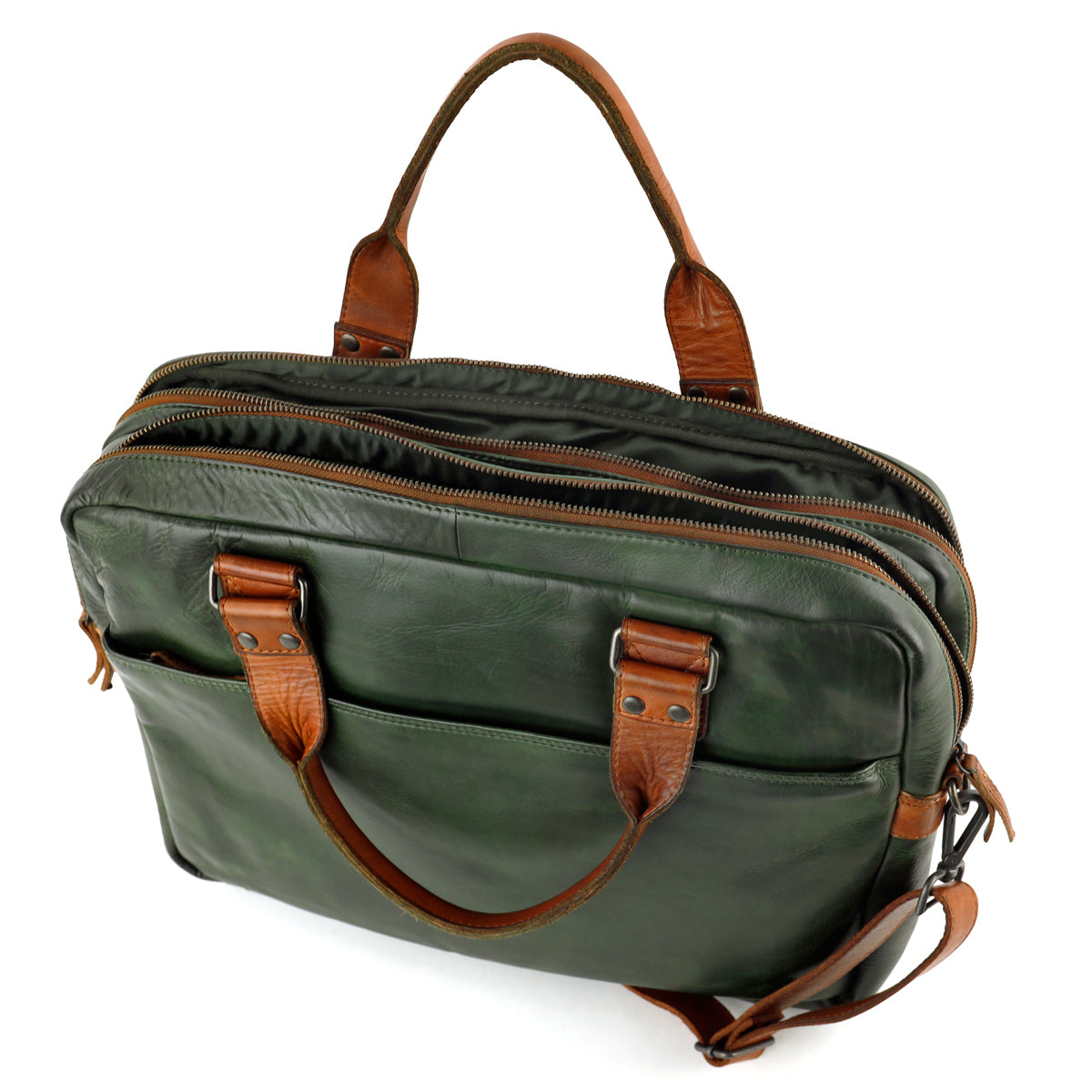 Laptop bag 'Leandro' green/cognac