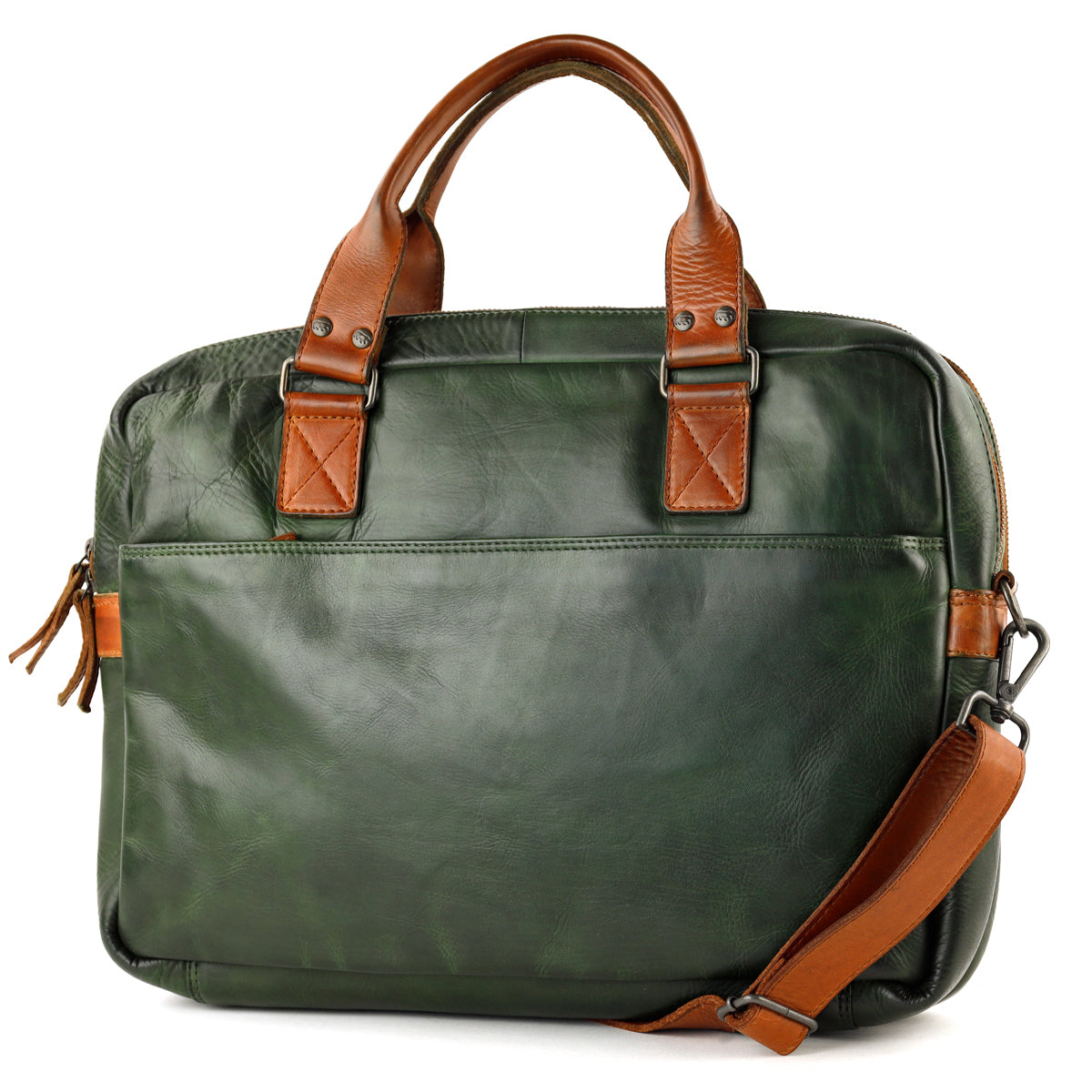 Laptop bag 'Leandro' green/cognac