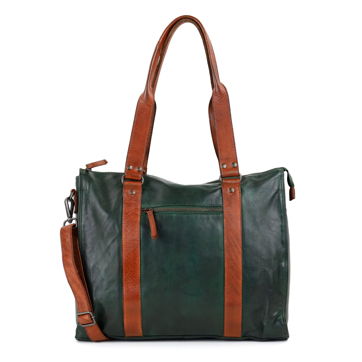 Hand-/schoudertas met laptopvak 15.6” 'Mea' groen/cognac