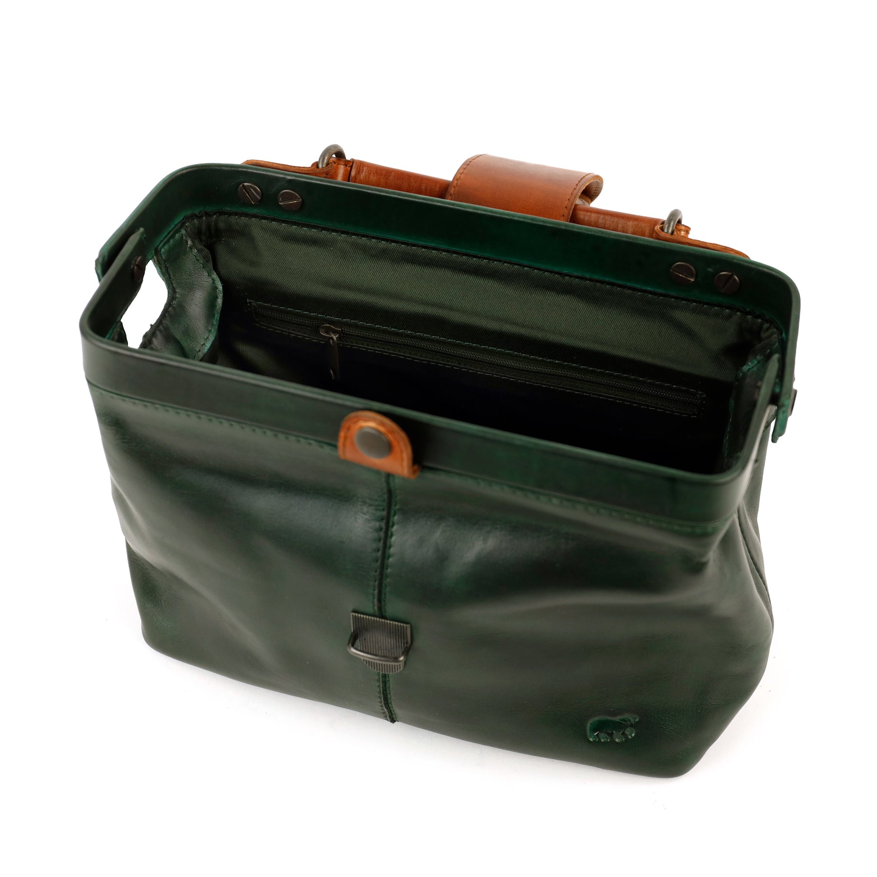 Mini doctor's bag 'Julia' M green/cognac