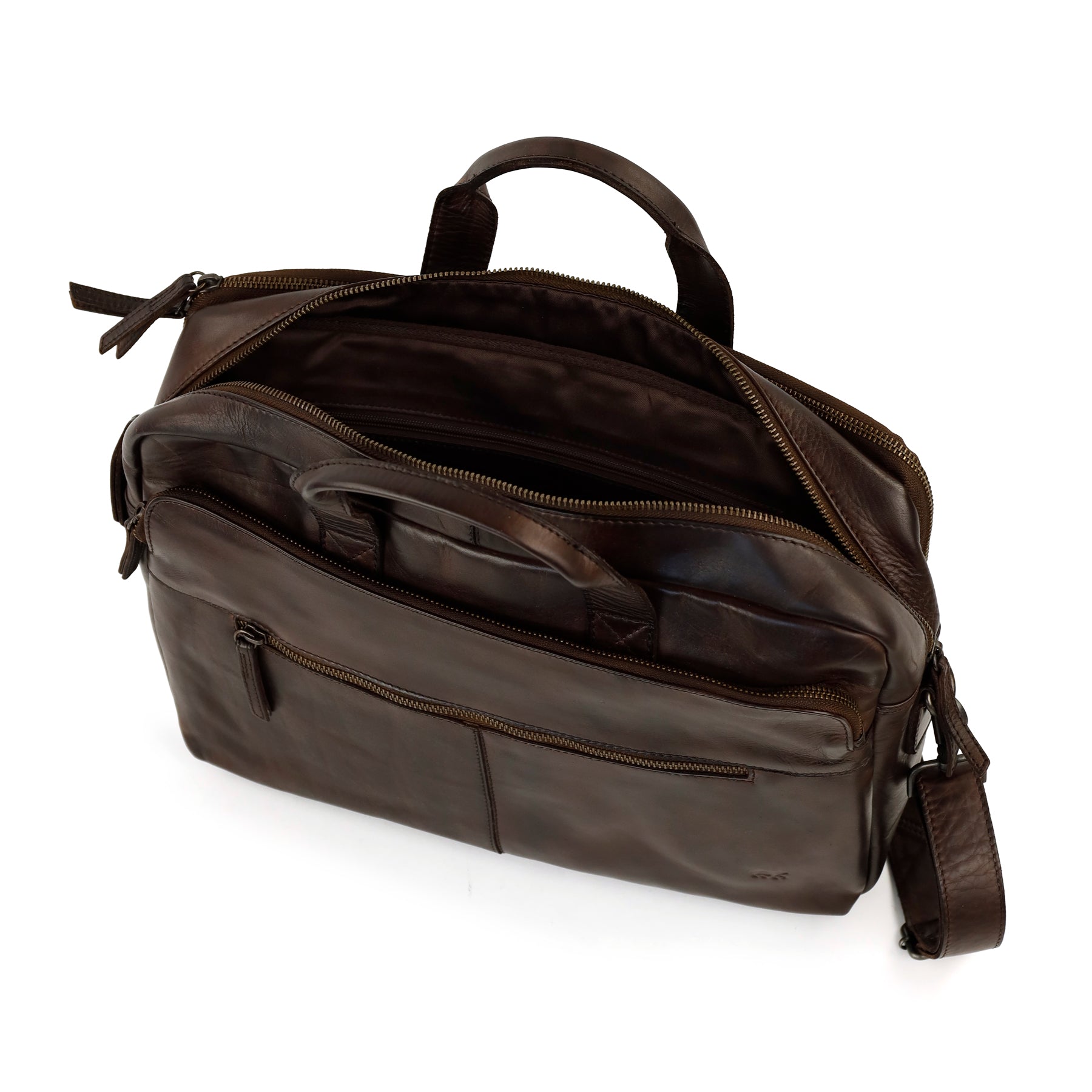 Laptoptas 15.6” met dubbele rits 'Jamie' donkerbruin